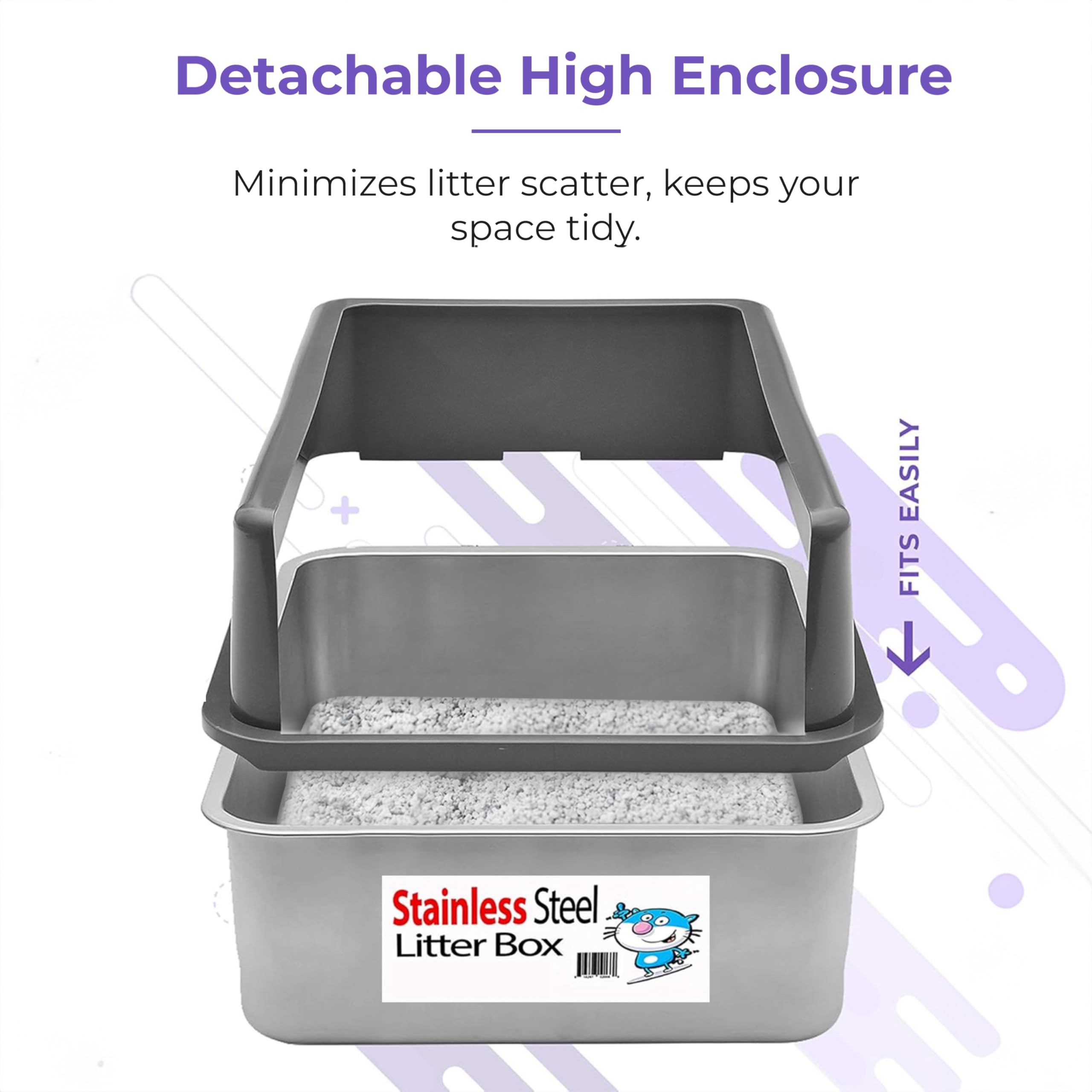 iPrimio - Stainless Steel Enclosed Litter Box for Cats - Easy to Clean - Includes High-Sided Litter Box, Scooper for Extra Litte