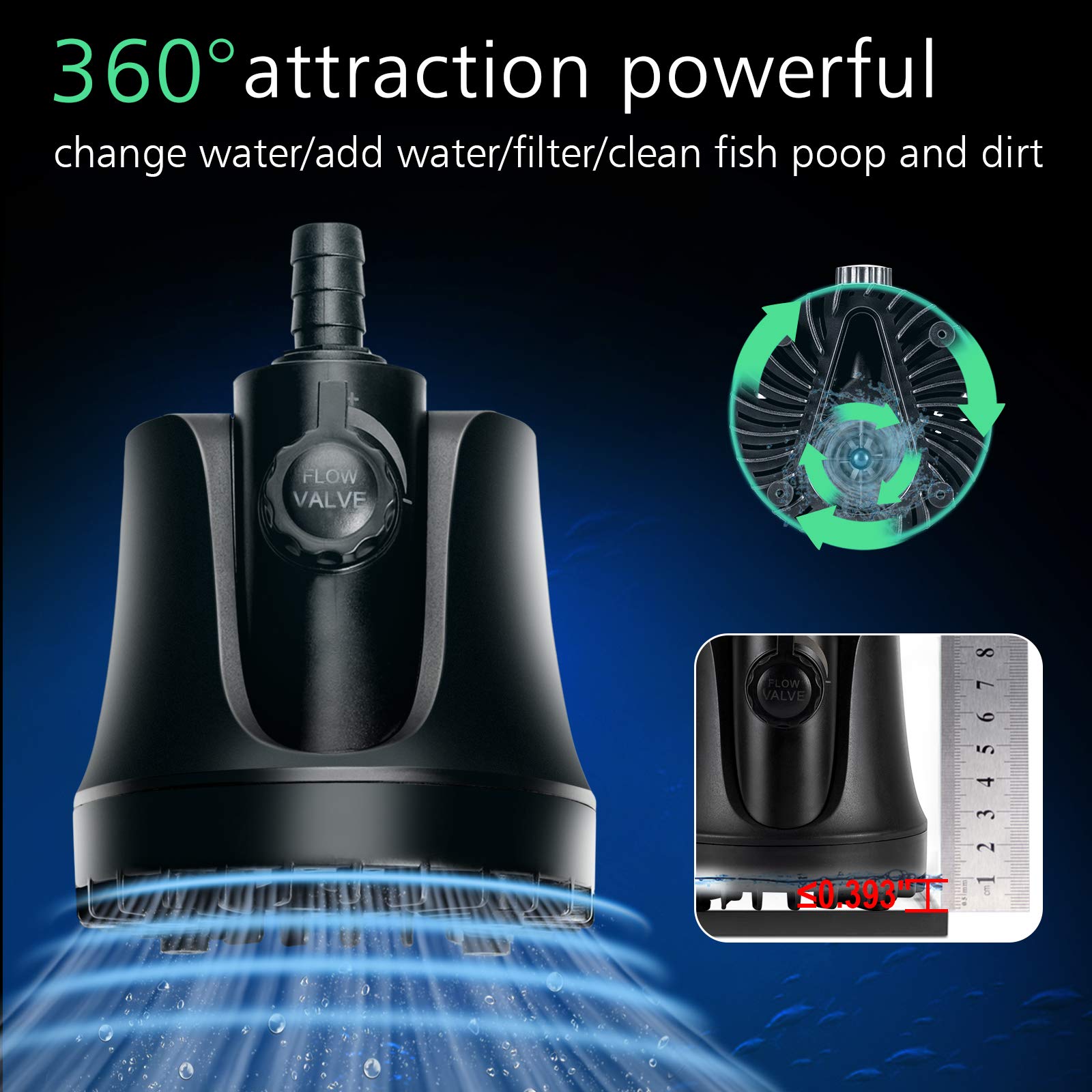 AQQA Submersible Water Pump,660GPH 2500L Aquarium Pump Ultra-quiet Fountain Pump,Adjustable Flow Rate With High Lift,2 Nozzles 6