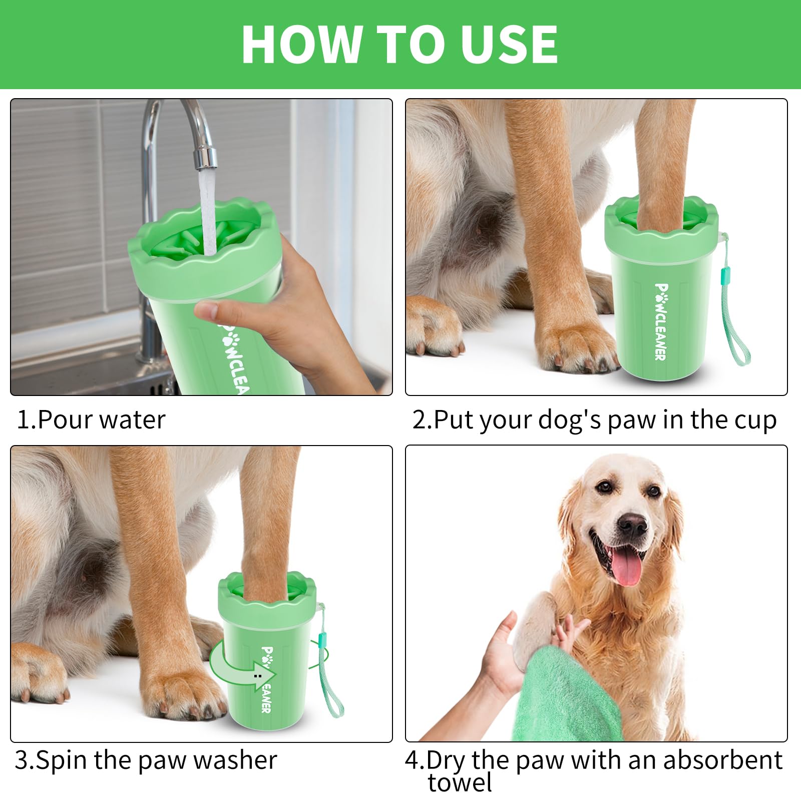 Dog Paw Cleaner For Dogs, (With 3Pcs Absorbent Towels & Adjustable Bath Brush) Dog Paw Washer, Pet Foot Cleaner (Light Green, Me