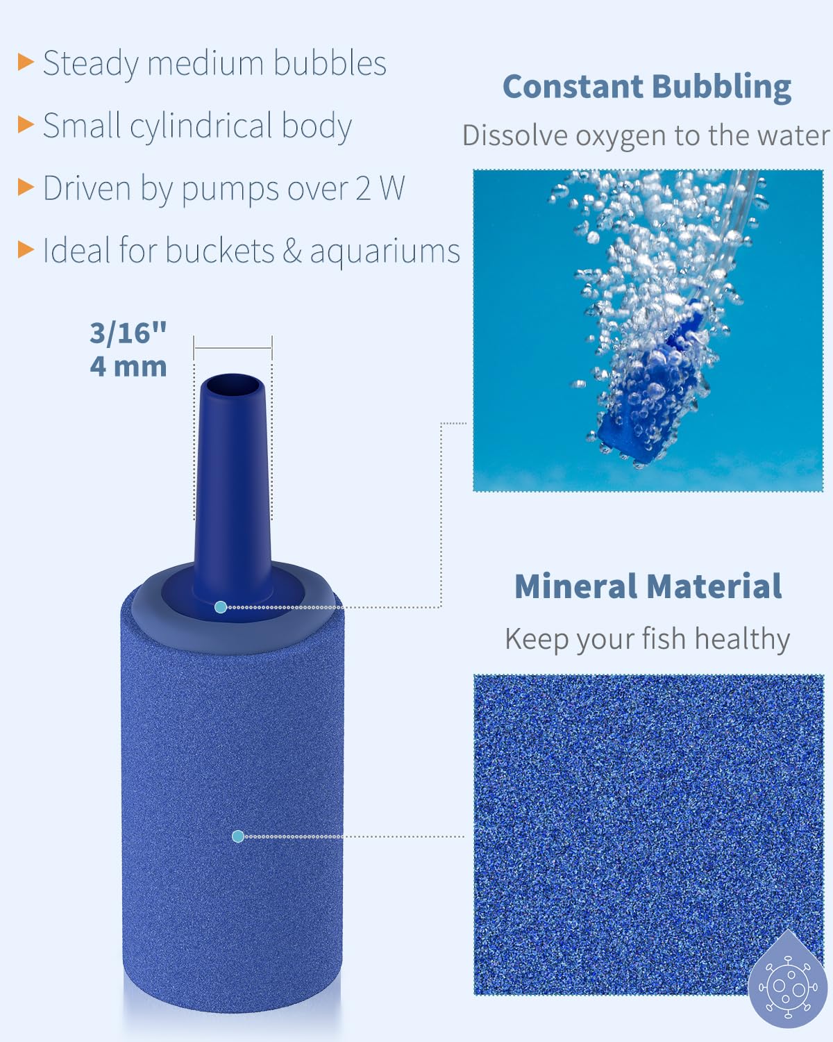 Pawfly Aquarium Air Stone 1 Inch Cylinder, Fish Tank Air Bubble Diffuser Airstone For Nano Air Pumps Small Buckets And Fish Tanks, 12 Pack