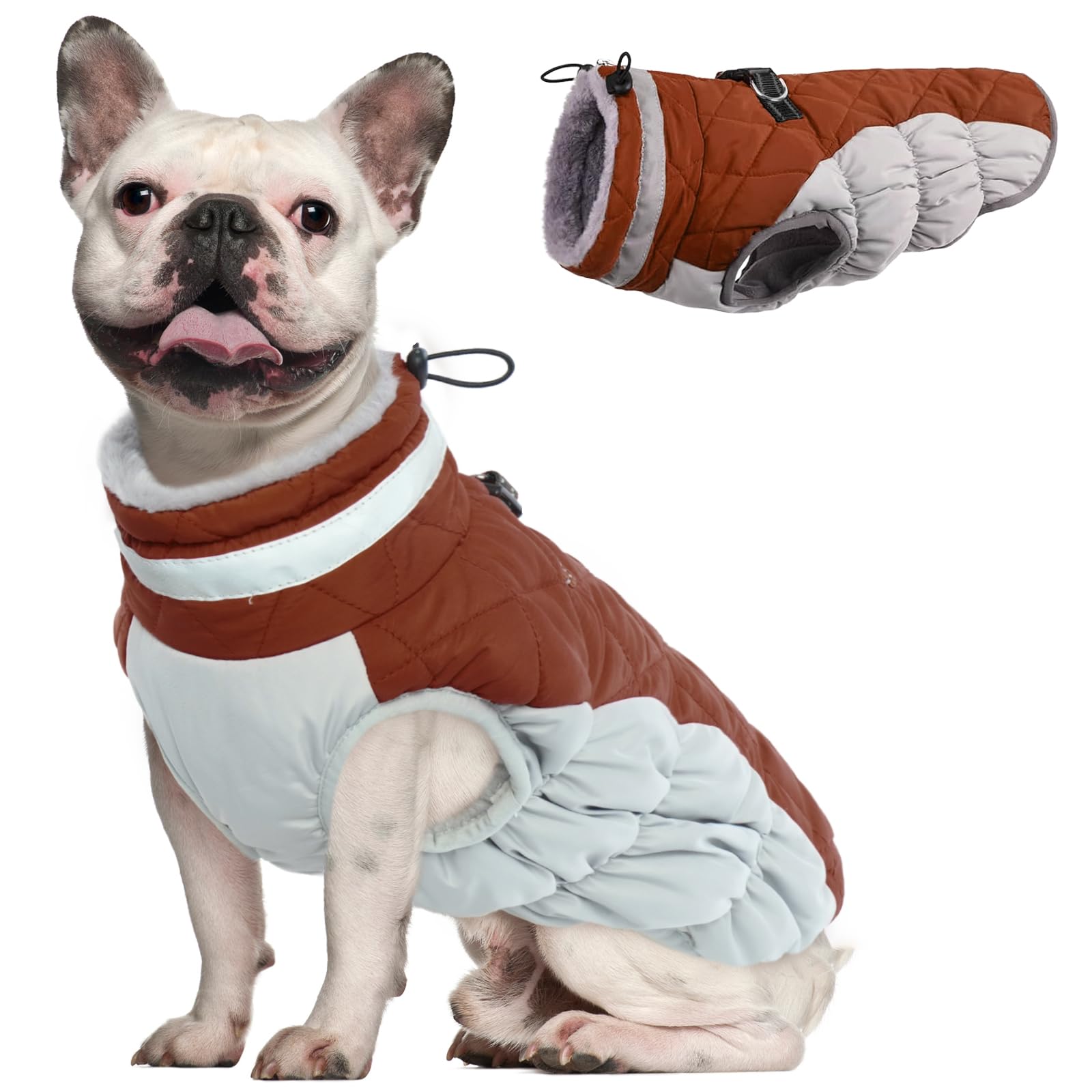 Ouobob Dog Coat, Fleece Dog Vest With Harness Built In, Dog Cold Weather Coats, Dog Snowsuit Waterproof, Dog Coats For Small Dog