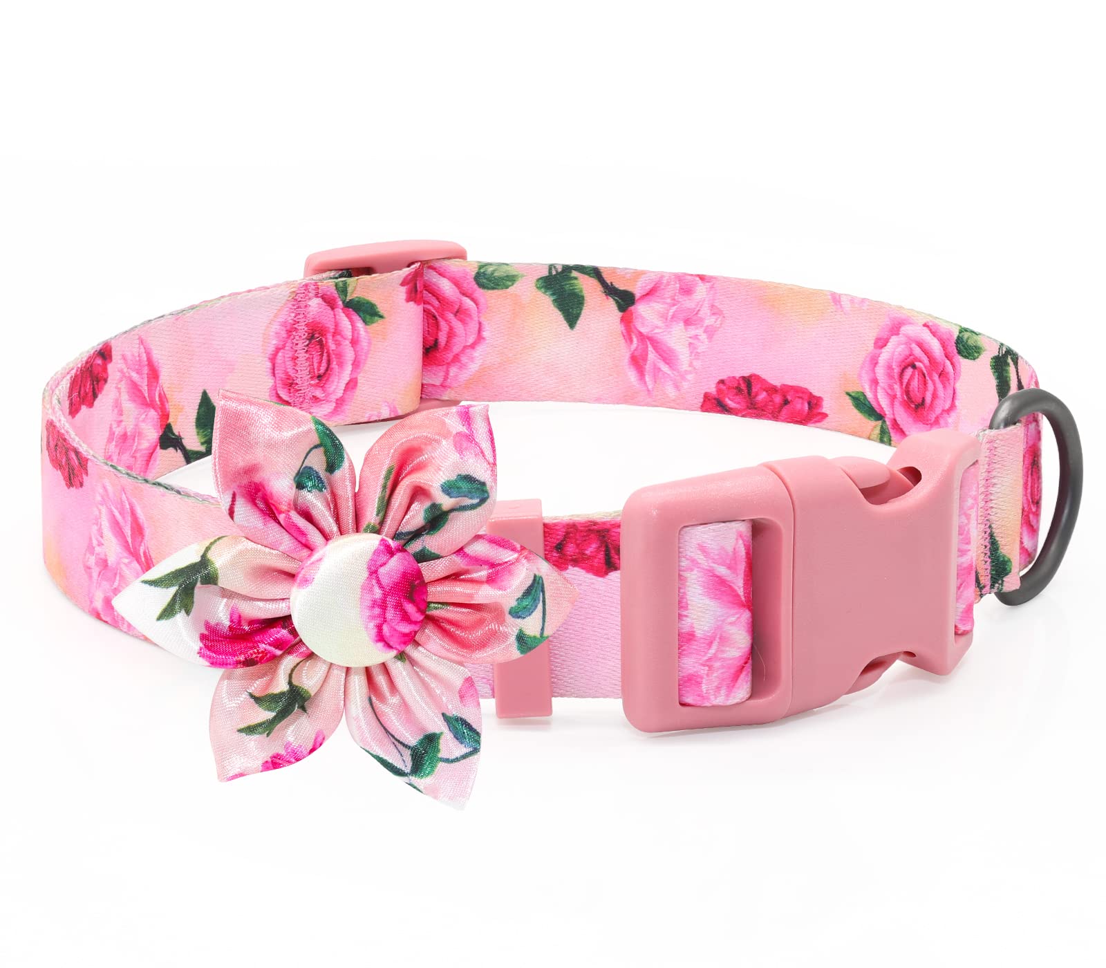 Pink Dog Collar Floral Girl Dog Collar With Rose Flower Bow Tie Dog Collar For Cute Girl Female Cats Dogs Spring Summer Season D