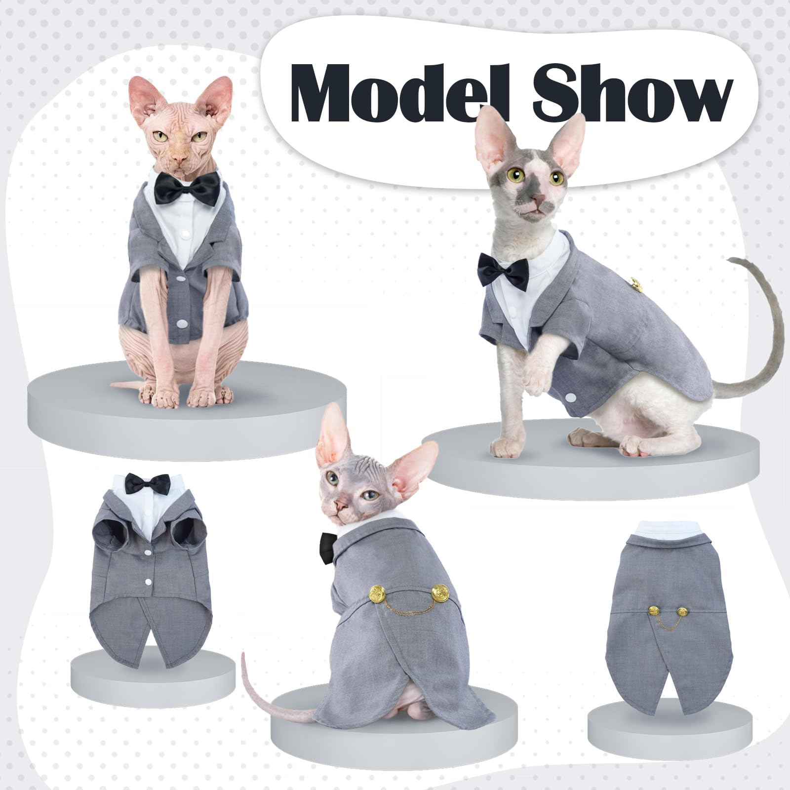 Qbleev Cat Tuxedo Suit, Cat Halloween Costumes For Cats Only, Sphynx Cat Tuxedo Outfit Costume With Bow Tie, Kitten Formal Attir