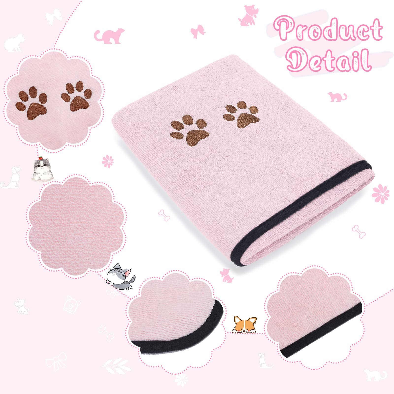 4 Pack Dog Towels For Drying Dogs Microfiber Dog Towel Soft Absorbent Pet Bath Towel Dog Drying Grooming Towel With Embroidered Paw For Pet Dogs Cats Bathing And Grooming (Blue, Pink, 35 X 20 Inch)