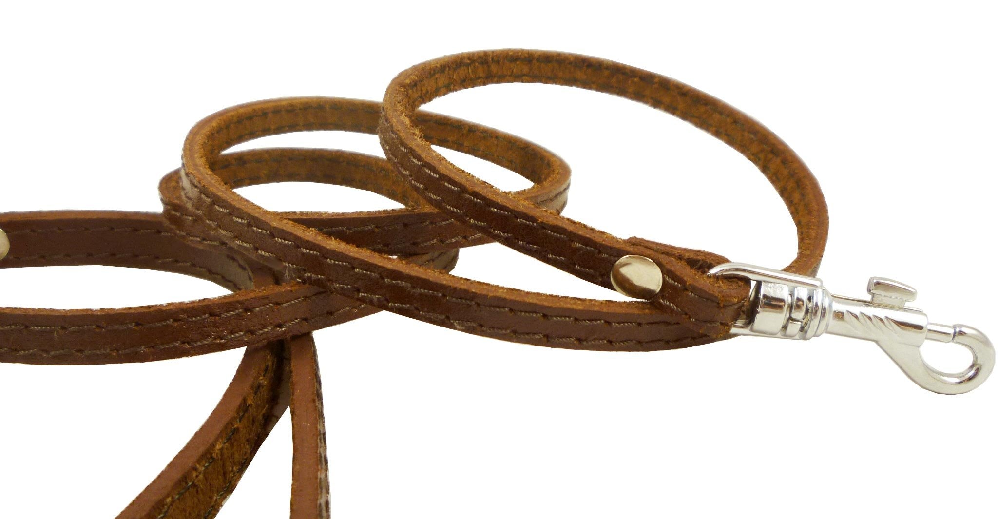 4' Genuine Leather Classic Dog Leash Brown 3/8' Wide For Smallest Breeds And Young Puppies