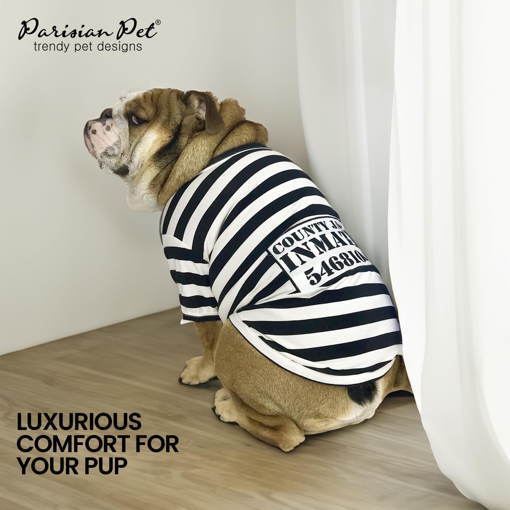 Parisian Pet Dog Shirt - Prisoner Dog Costume - 100% Cotton Black And White Strips Dog Clothes - Lightweight Polyester Dog Shirts - Sleeved Dog Costume For Large Dogs - Pet Costumes - 3Xl