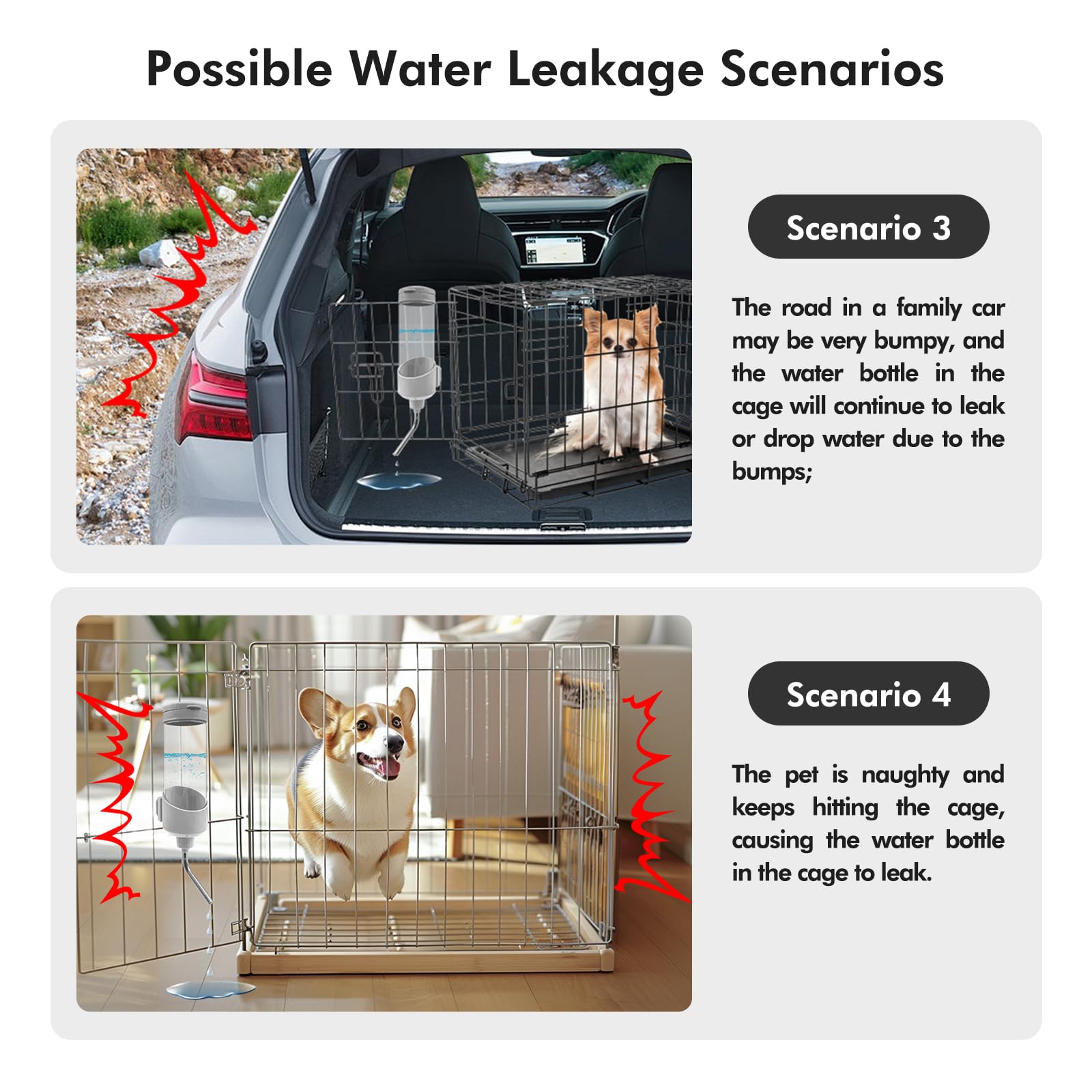 Vannon Top Fill Dog Water Dispenser For Cage, 23Oz Auto Feeding Crate Water Bottle For Dogs, Cats & Rabbits, Pet Nozzle Diameter