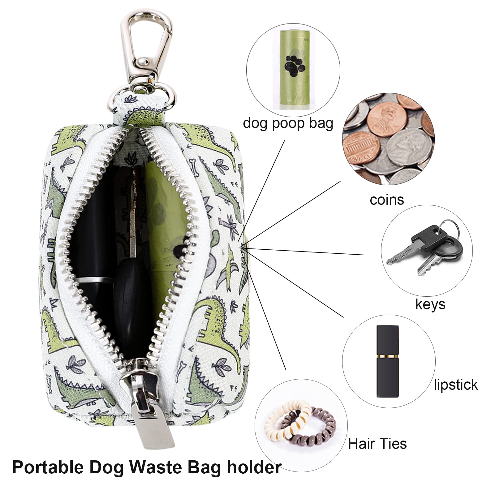 Aring Pet Dog Waste Bag Dispenser, Cotton Doggy Poop Bags Holders Attach To Any Leashes, Portable Washable Dinosaur Pet Waste Po