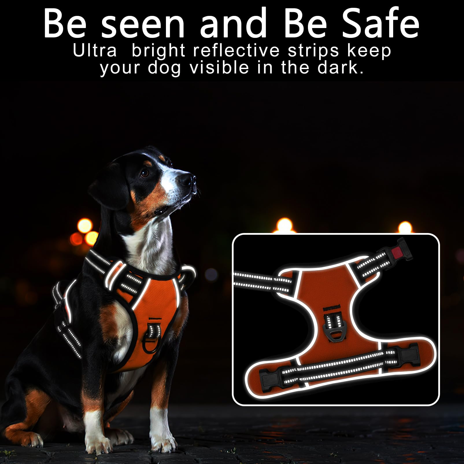 Timos Dog Harness Medium Sized, No Pull With Neck Lockable Snap,No Choke Front Clip Dog Reflective Harness,Adjustable Metal Ring