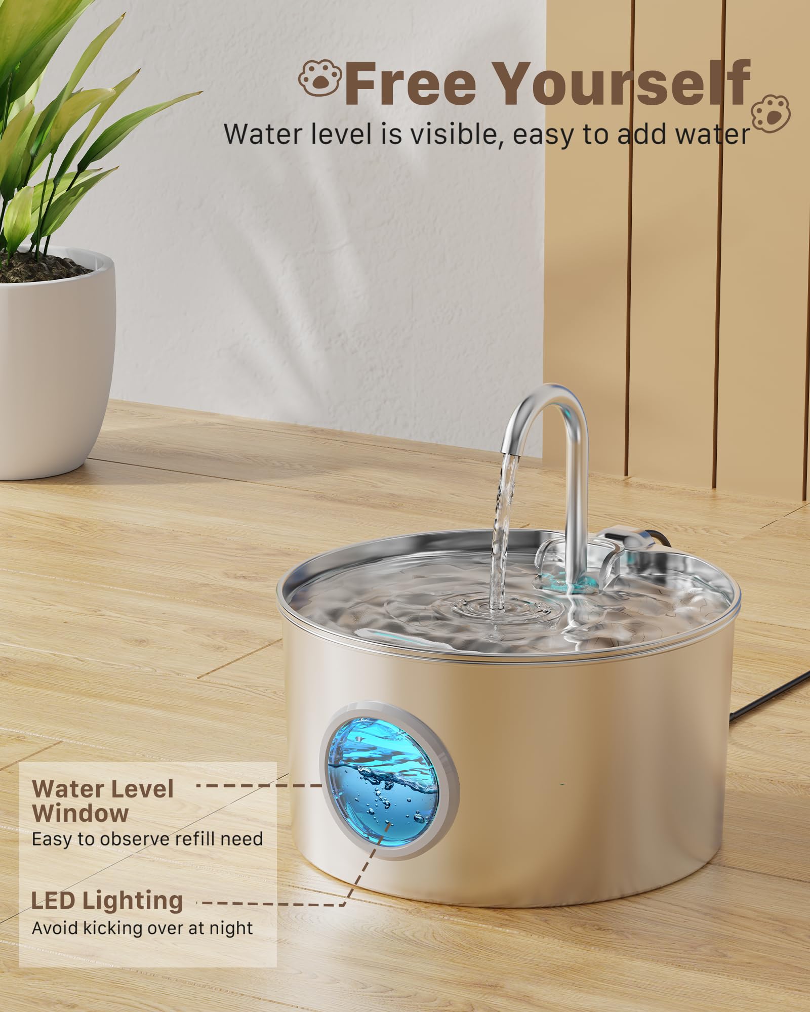 Cat Water Fountain Stainless Steel: 74Oz/2.2L Cat Fountain For Drinking - Pet Water Fountain For Cats Inside - Quiet Cats Water