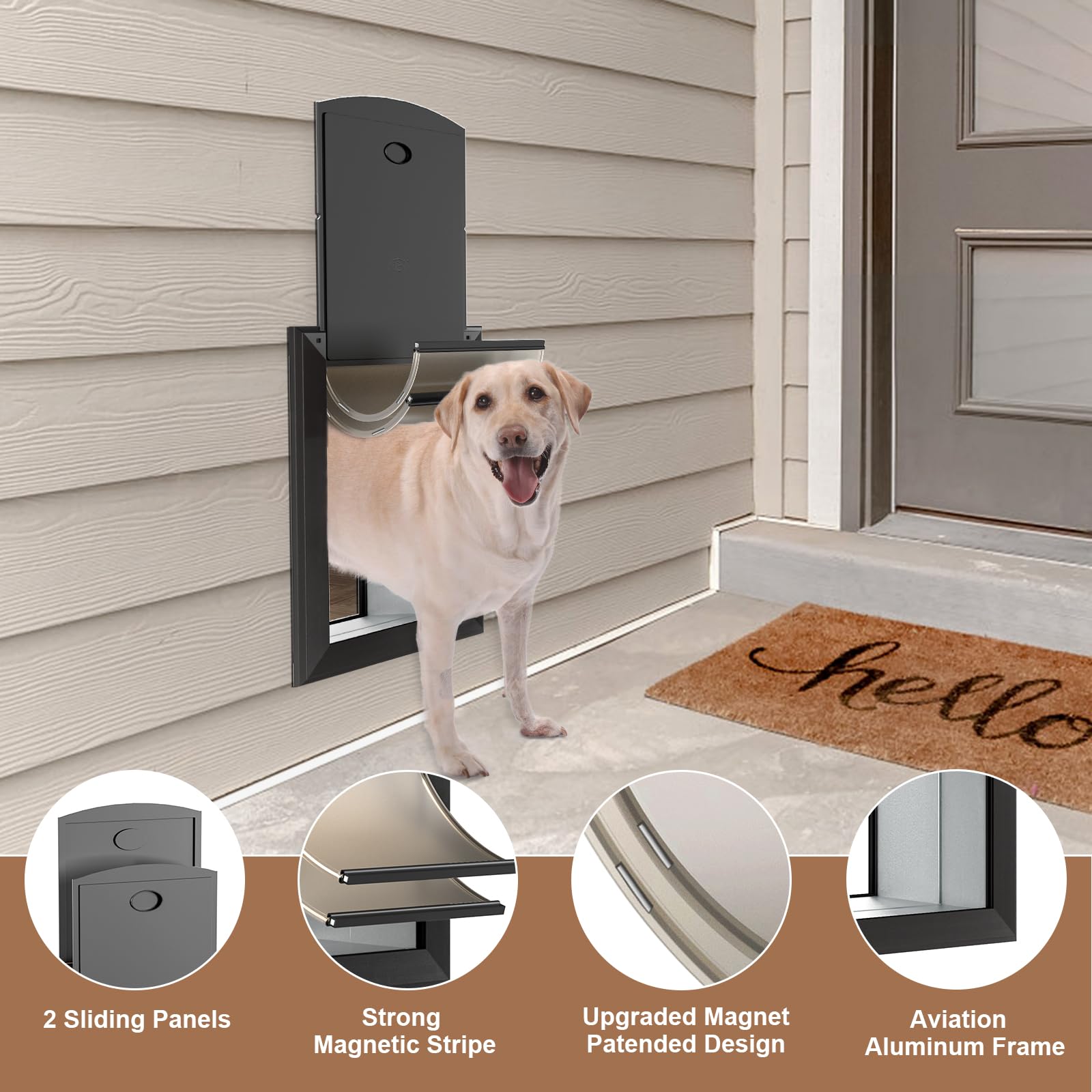 Sammak Extra Large Dog Door For Wall, Heavy Duty Dog Door With Aluminum Frame And Telescoping Tunnel, Two Magnetic Flaps And Two