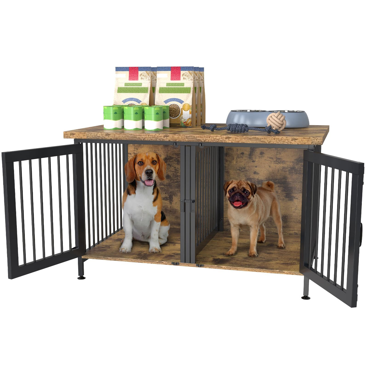 Gdlf Double Dog Crate With Divider For 2 Small Or 1 Dog, Furniture Style Kennel Indoor Cage With Removable Panel (Int.Dims:36.2 
