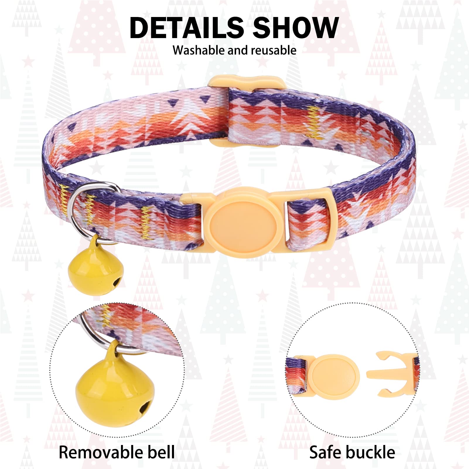Dillybud Breakaway Cat Collars For Girl Boy Cats, Spring Summer All Weather Cat Collar Personalized Pattern 2 Pack,Cute Classic