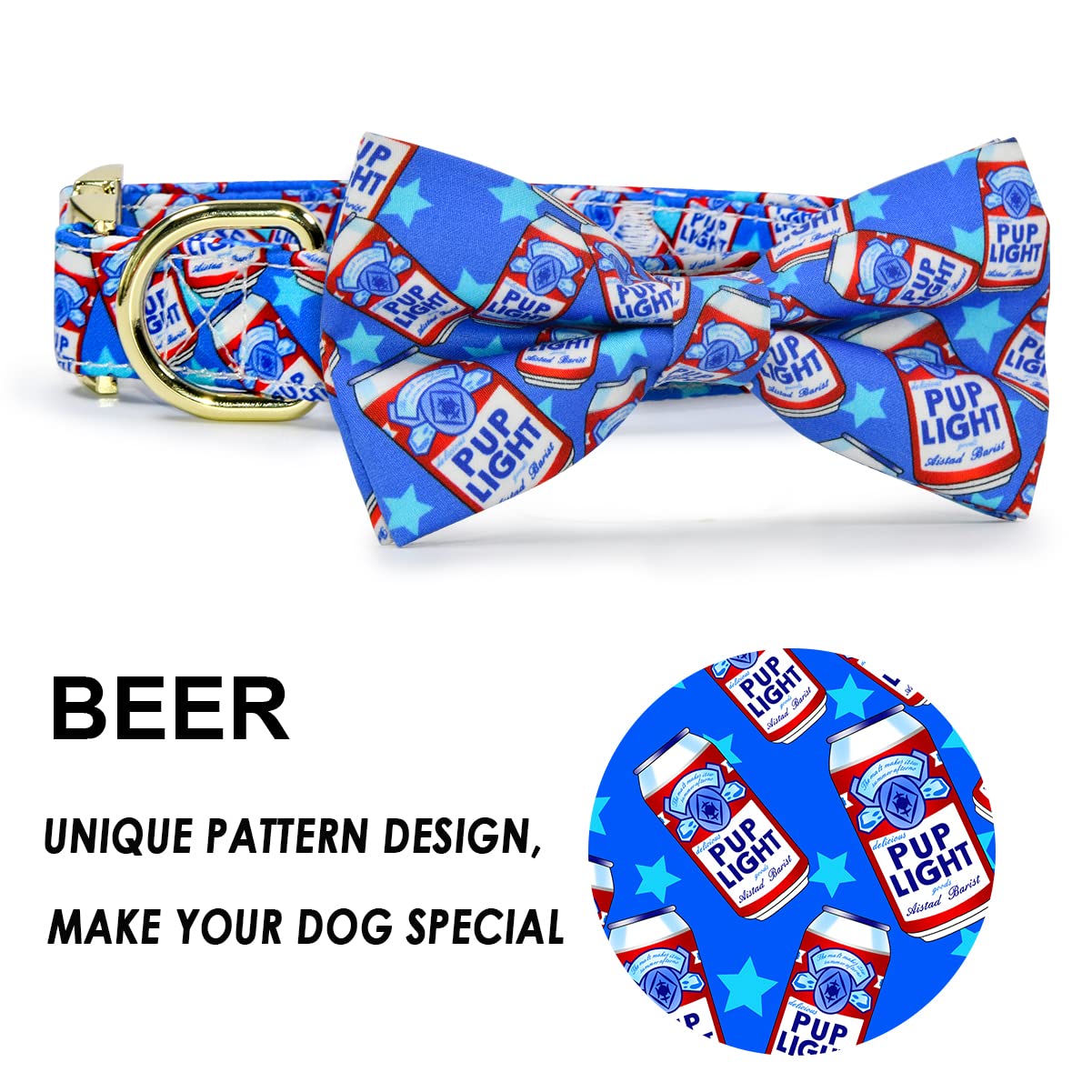 Cheers Pub Beer Dog Bow Tie Dog Collar Accessory, Detachable Bowtie, Adjustable Collar For Small Medium Large Dogs