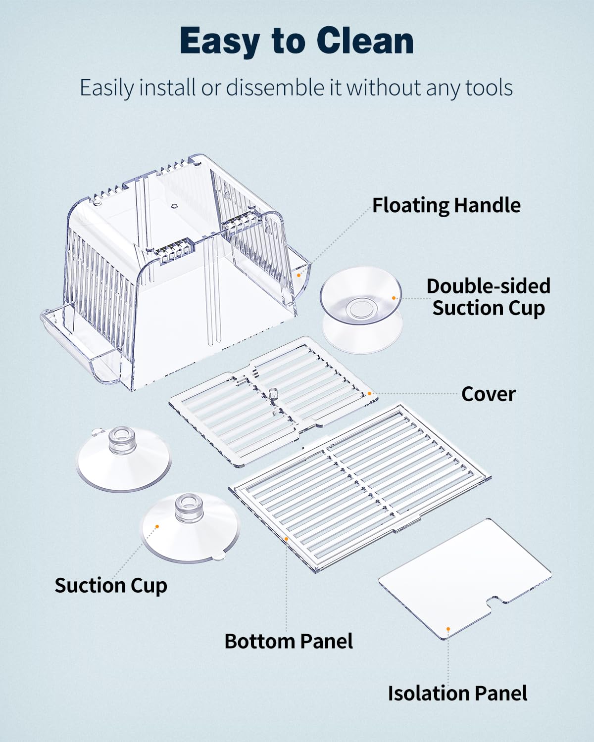 Pawfly Aquarium Fish Breeding Box, Acrylic Fish Isolation Box With 6 Suction Cups, Aquarium Acclimation Hatchery Incubator For B