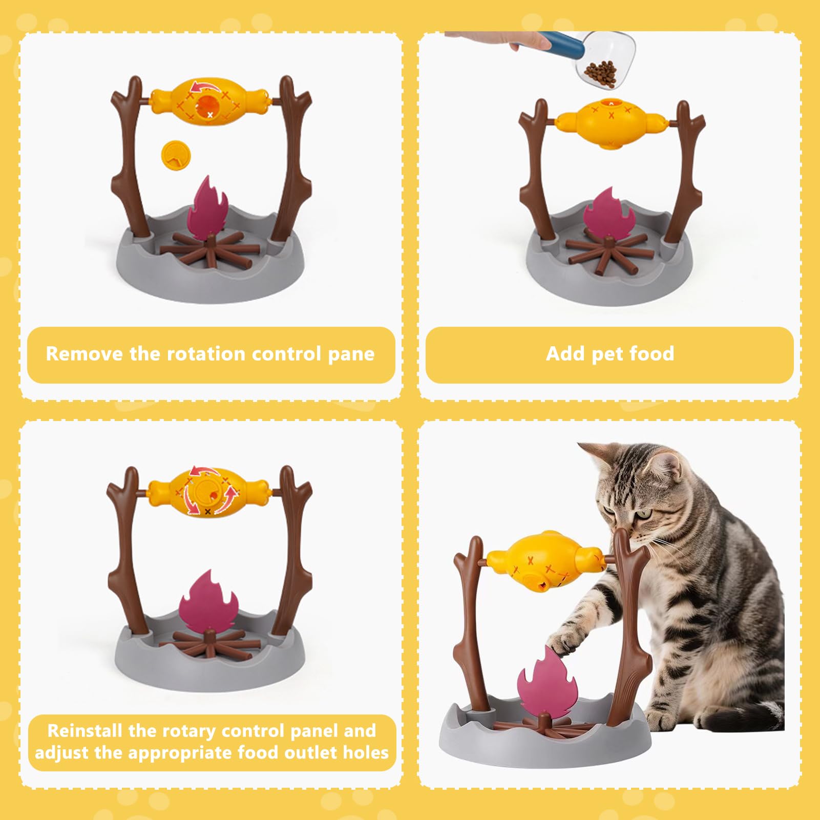 DFQ Cat Treat-Dispensing Slow Puzzle Feeder Bowls,Unique Rotatable Roast and Flame,Cognitive Training Game,Enrichment Interactiv