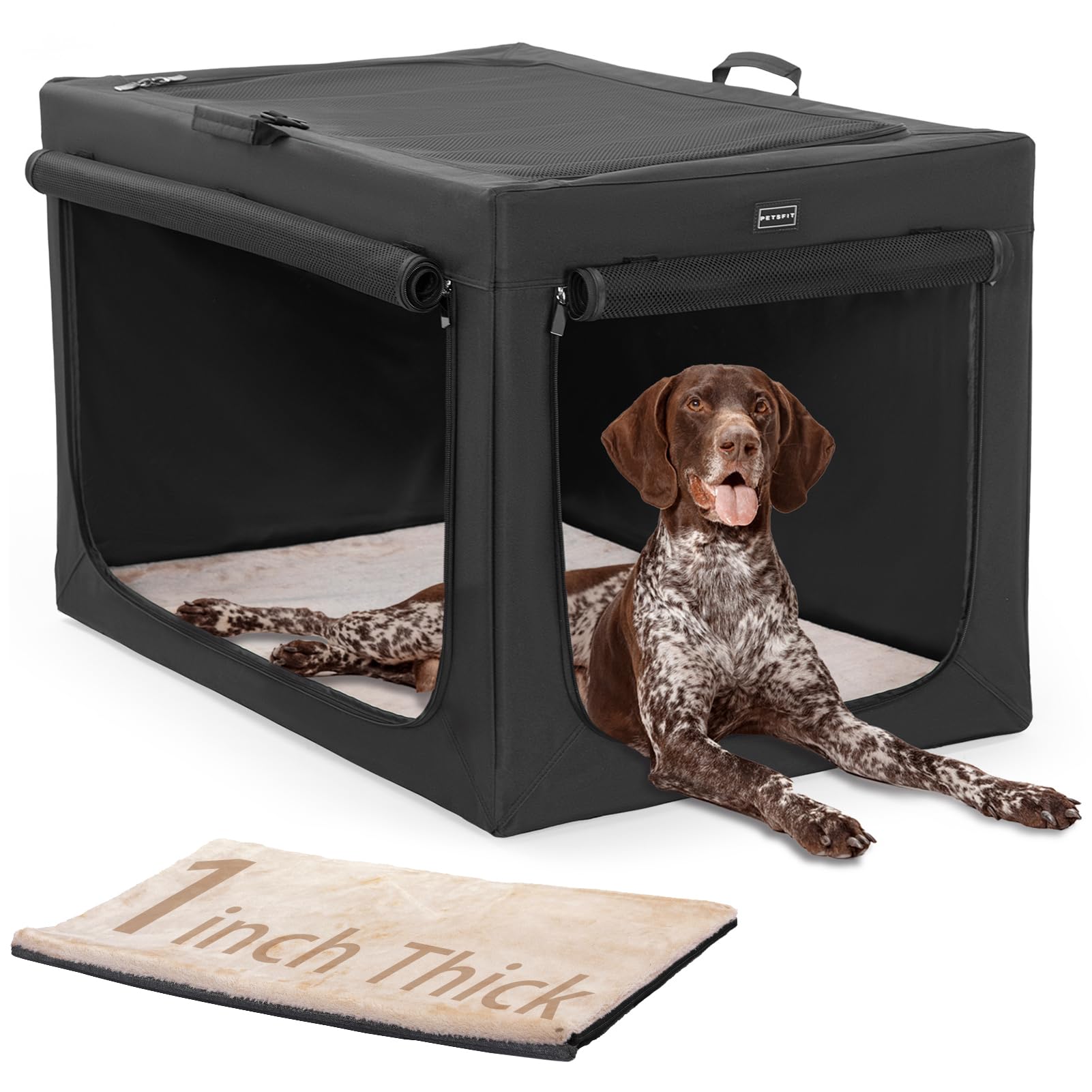 Collapsible Dog Crate With Thicken Plush Mat-Foldable Design + Adjustable The Tightness Of The Cloth, Dog Crates 39.5Inch