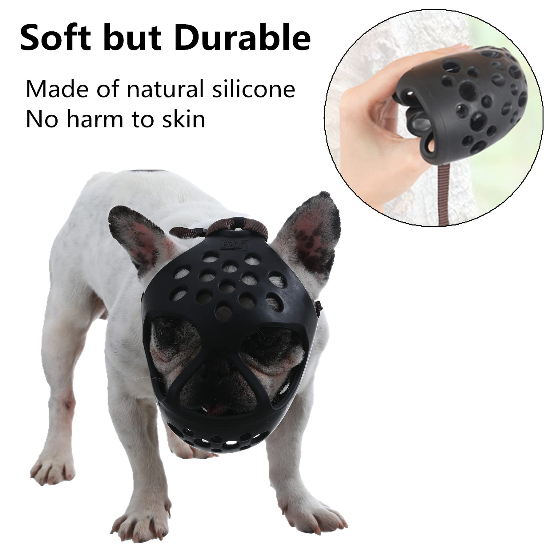 Jyhy Short Snout Dog Muzzles,Soft Silicone Adjustable Breathable Bulldog Muzzle For Biting Chewing Barking Training,Ideal For Fl
