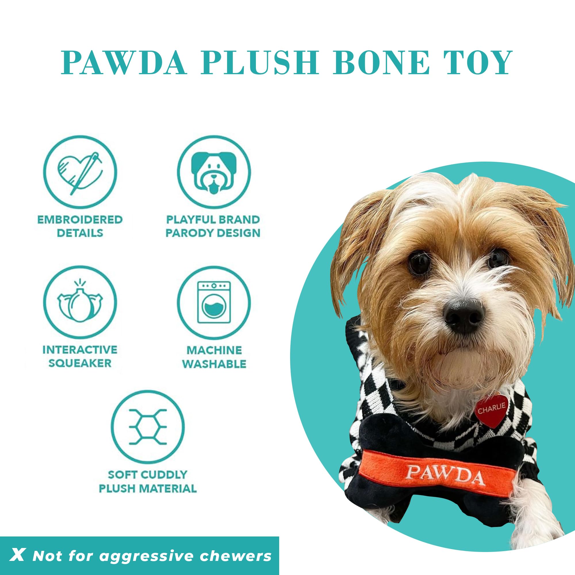 Haute Diggity Dog Pawda Bone, Plush Designer Dog Toys with Interactive Squeaker, Stimulating Pet Enrichment, Machine-Washable &