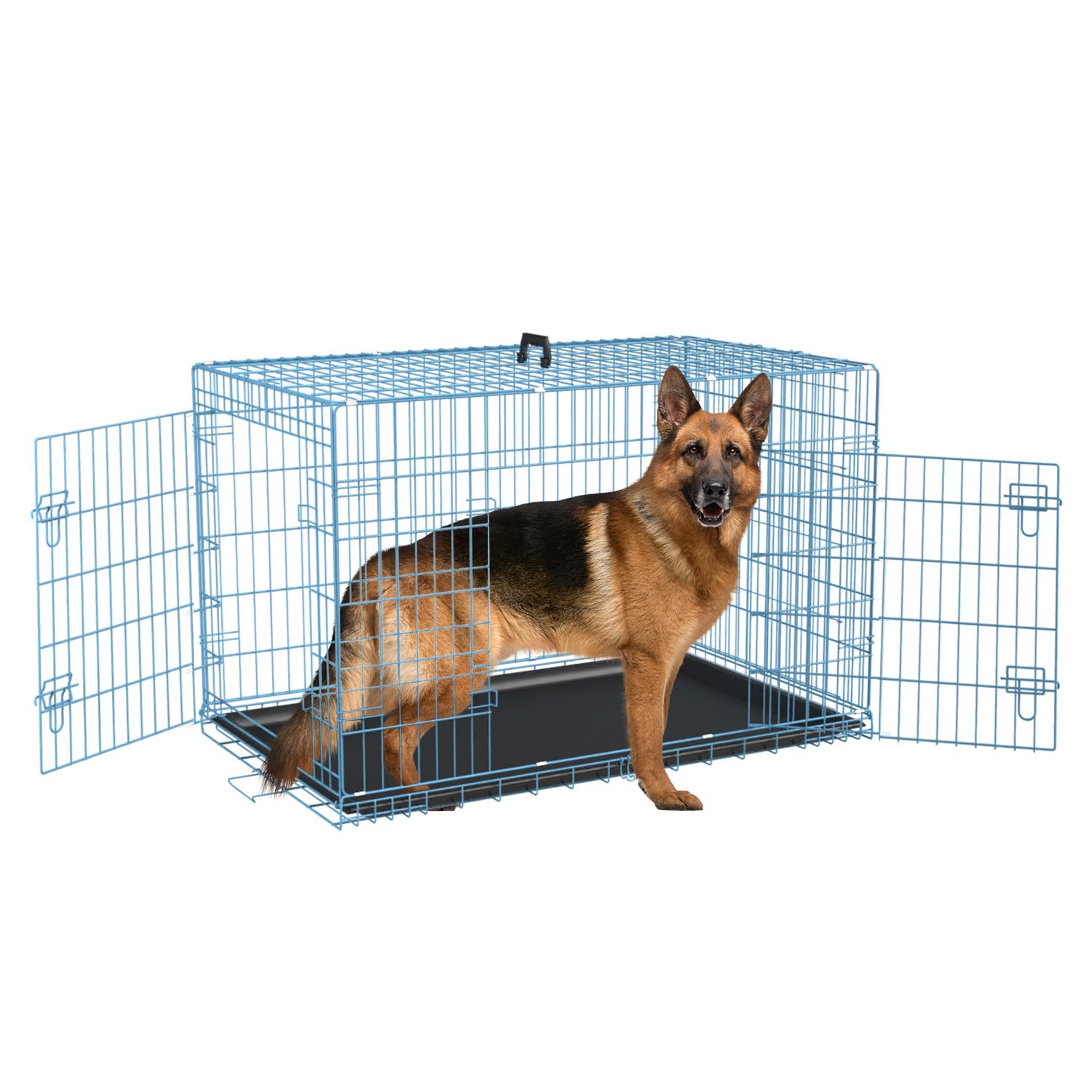 48 Inch Dog Crate For Large Dogs Dog Kennel Pet Crate For Large Dogs Folding Metal Pet Cage Double Door Leak-Proof Plastic Tray 