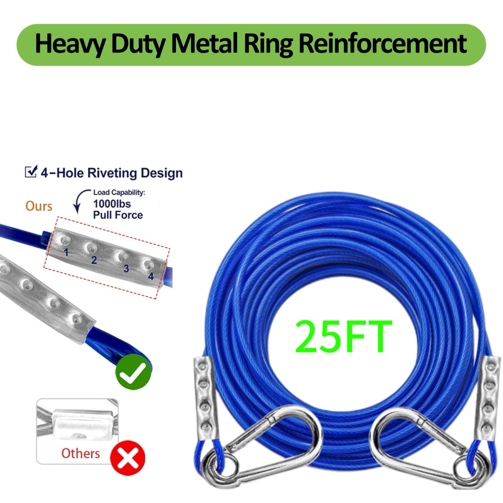 Catapamey Dog Tie Out Cable And Stake,360 Swivel Dog Run Anchor -With 25Ft Heavy Duty Cable,Dog Runner For Yard- For Large Dogs