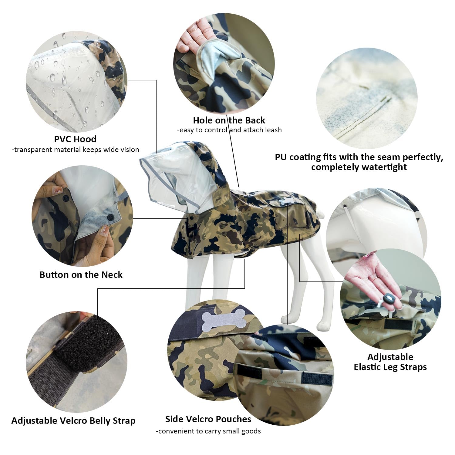 Waterproof Dog Raincoat, Adjustable Reflective Lightweight Pet Rain Clothes With Poncho Hood(Xx-Large,Camo)