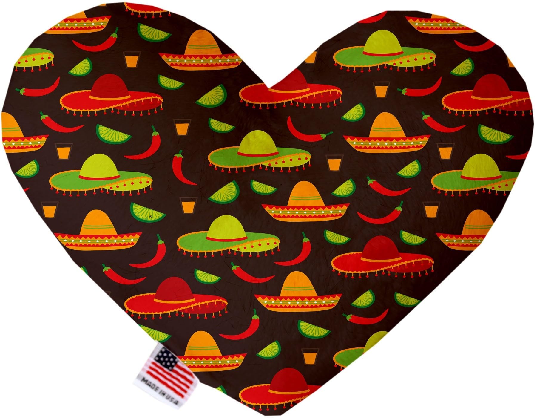 Pet and Dog Plush Heart or Bone Toy, &quot;Fiesta Group&quot; (Available in different sizes, and 5 different pattern options!) Sombreros 6&quot; Plush Heart