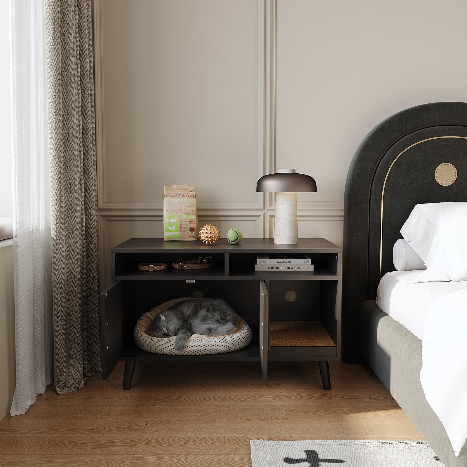 Ydtop Cat Litter Box Enclosure, Hidden Litter Box Furniture With Cat Scratch Pad, Wooden Pet House Side End Table, Storage Cabin