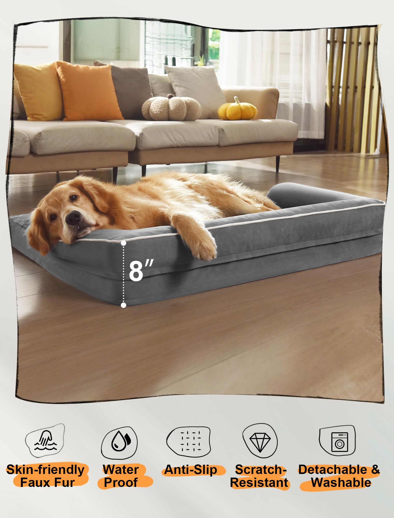 Large Dog Bed Orthopedic Washable: Beds Bolster - Xl Xlarge Extra Big Dogs - Memory Foam - Couch Sofa - Waterproof With Removable Cover