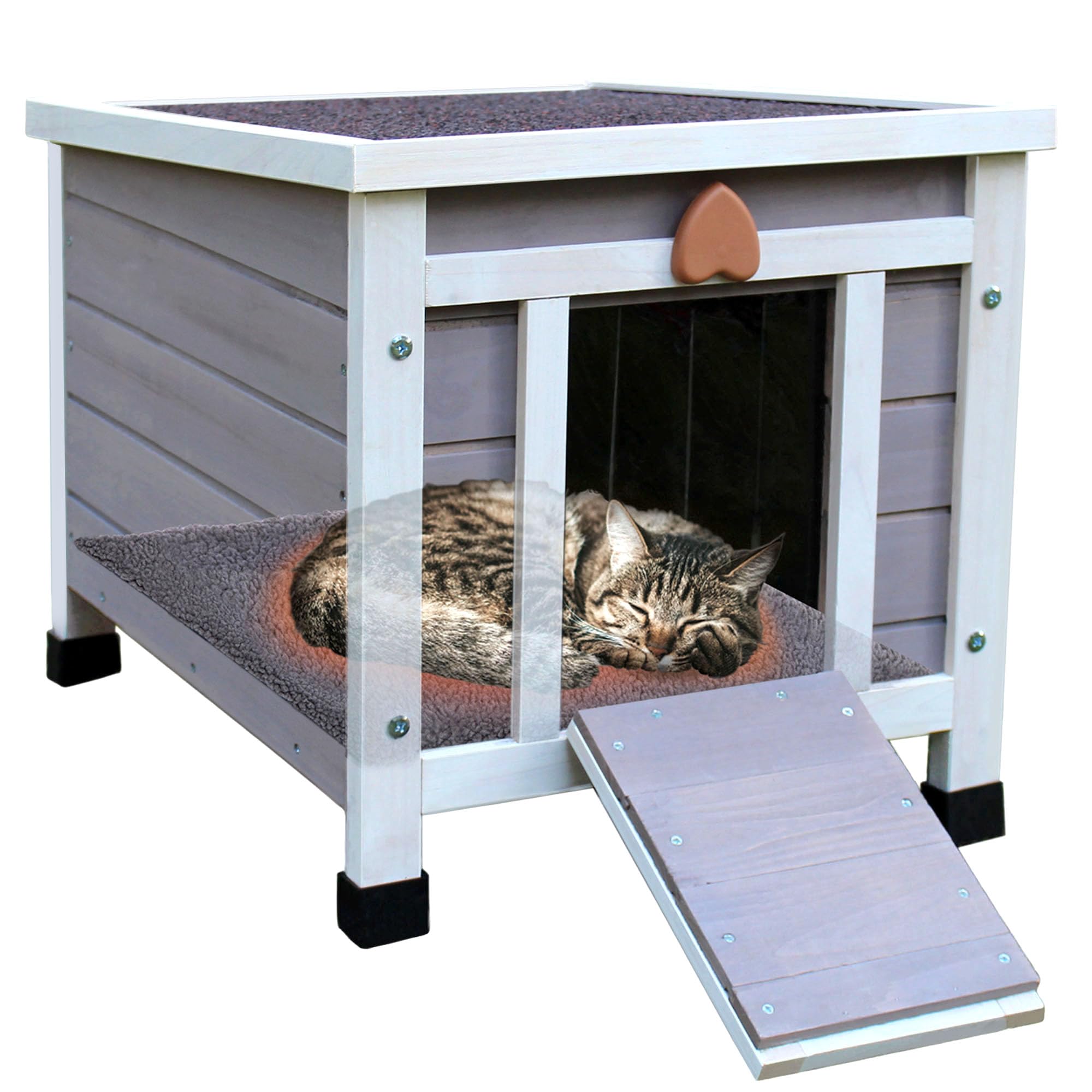 Deblue Outdoor Pet House With Self-Warming Mat, Weatherproof Pet Shelter For Cats, Rabbits, Puppies, Tortoises