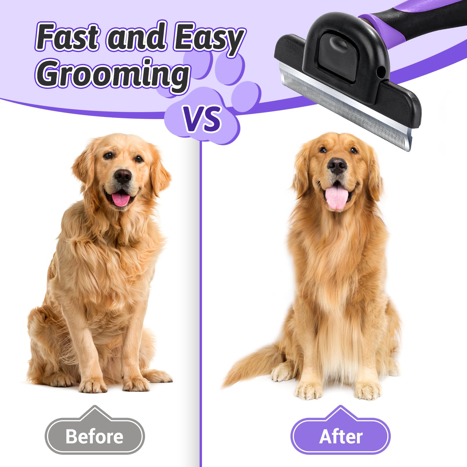 Miu Color Long Hair Pet Grooming Brush, Deshedding Tool For Medium And Large Dogs & Cats, Effectively Reduces Shedding By Up To 95% For Pet Hair, Purple