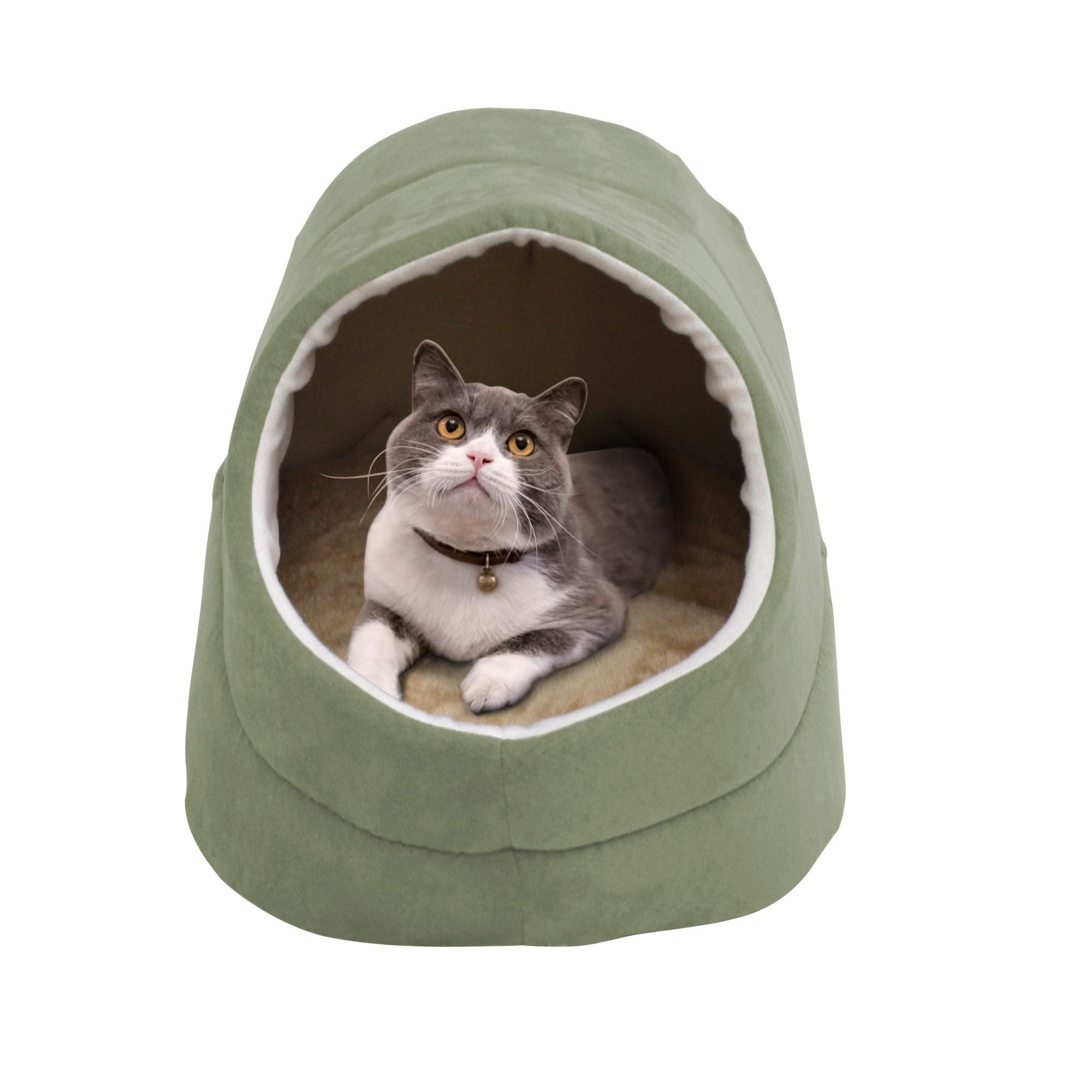 Goopaws Goopaws Cat Cave For Cat And Warming Burrow Cat Bed, Pet Hideway Sleeping Cuddle Cave (Sage Green-2)