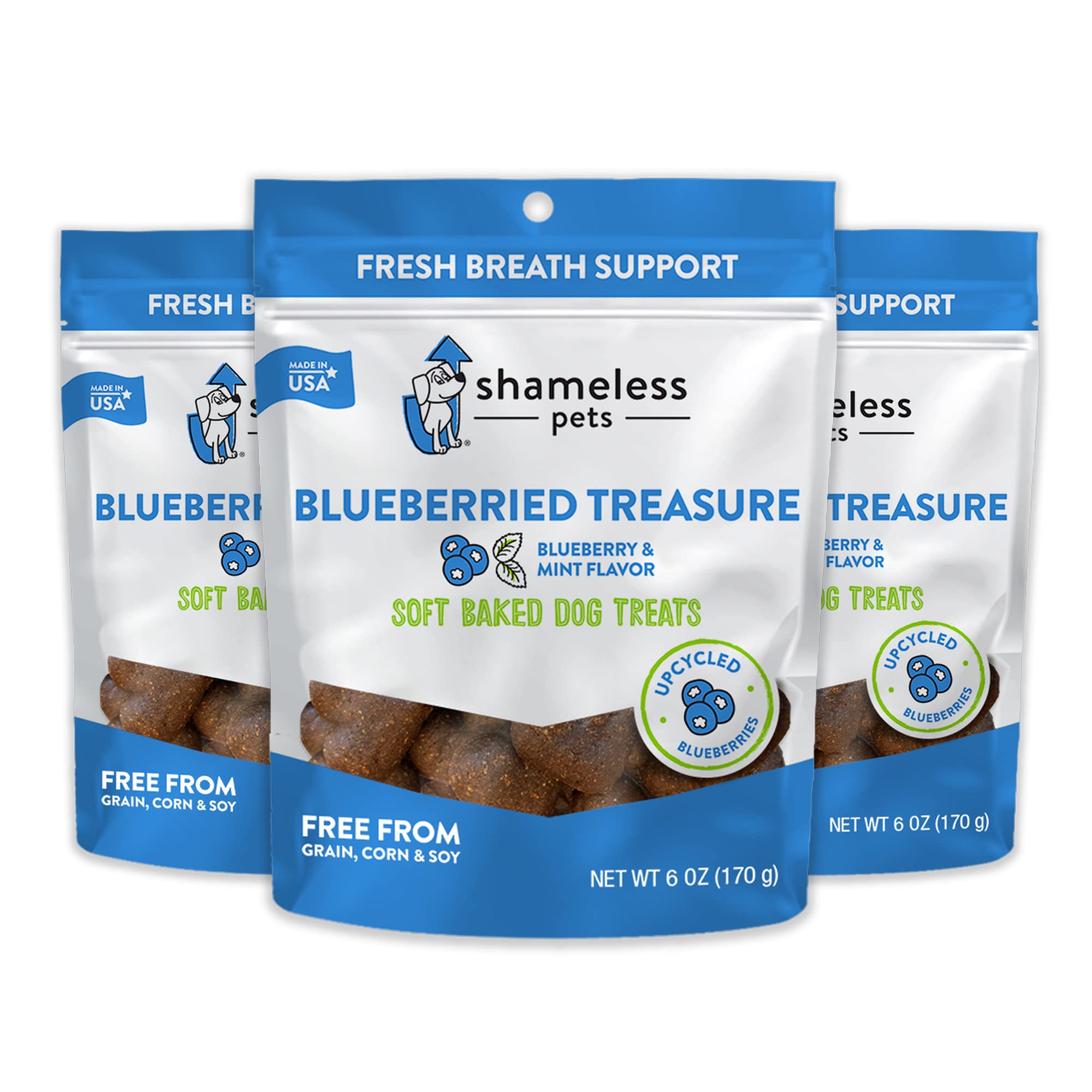 Shameless Pets Soft-Baked Dog Treats, Blueberried Treasure - Natural & Healthy Dog Chews with Mint for Immune Support - Baked &