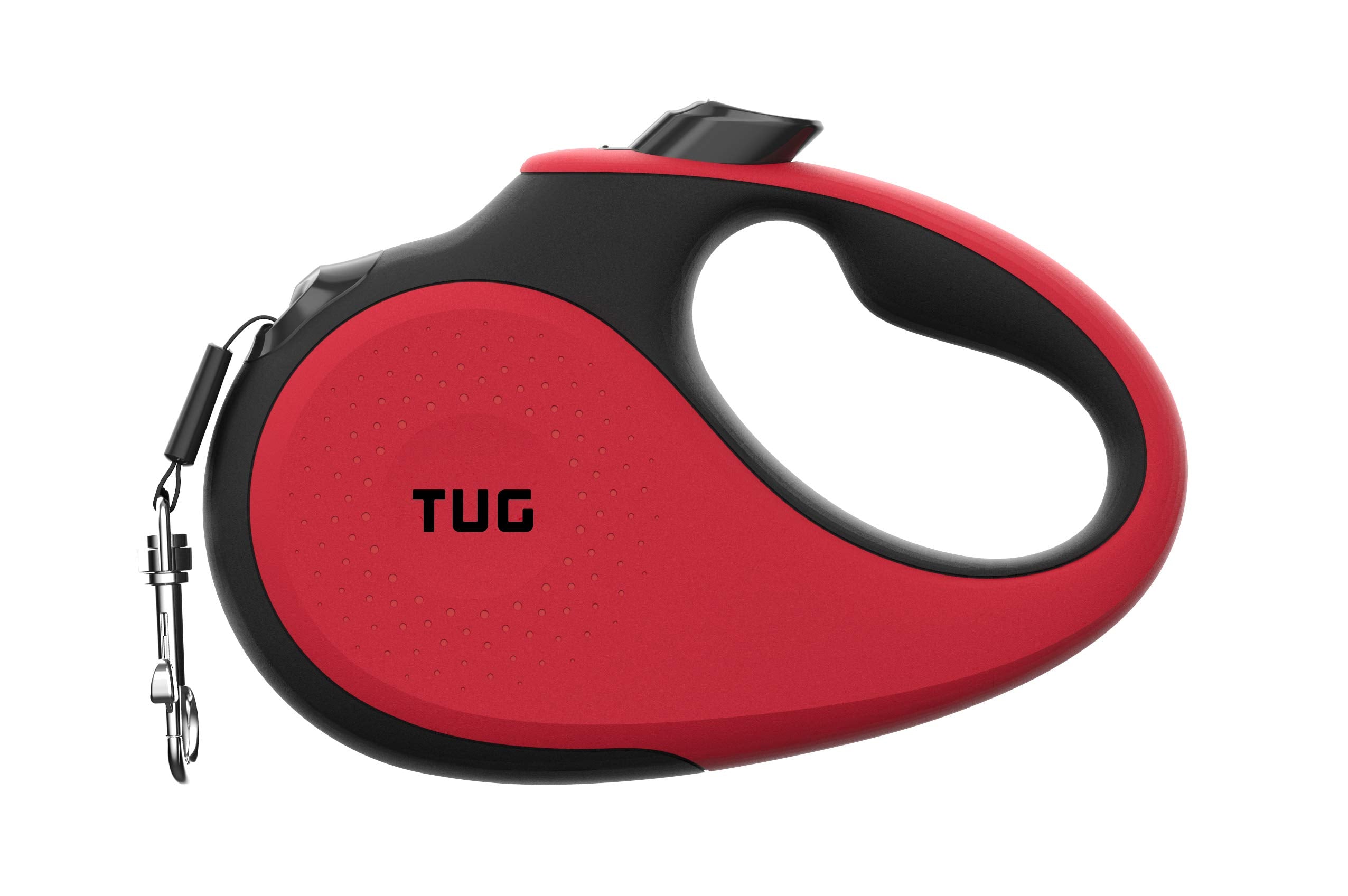 Tug Tiny 360 Tangle-Free Retractable Dog Leash With Anti-Slip Handle | 10 Ft Nylon Tape | One-Handed Brake, Pause, Lock (Red)