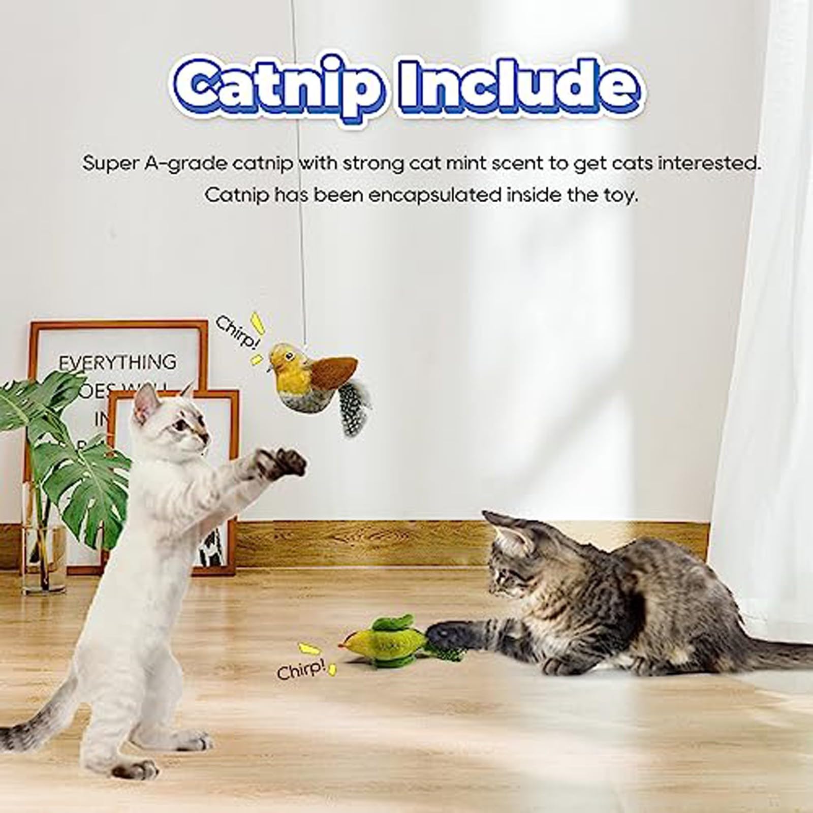 Interactive Cat Toy, Chirping Bird Cat Toy Flapping Wings, Lifelike Sparrow Interactive Sound Simulation Sparrow Feathers Hangin