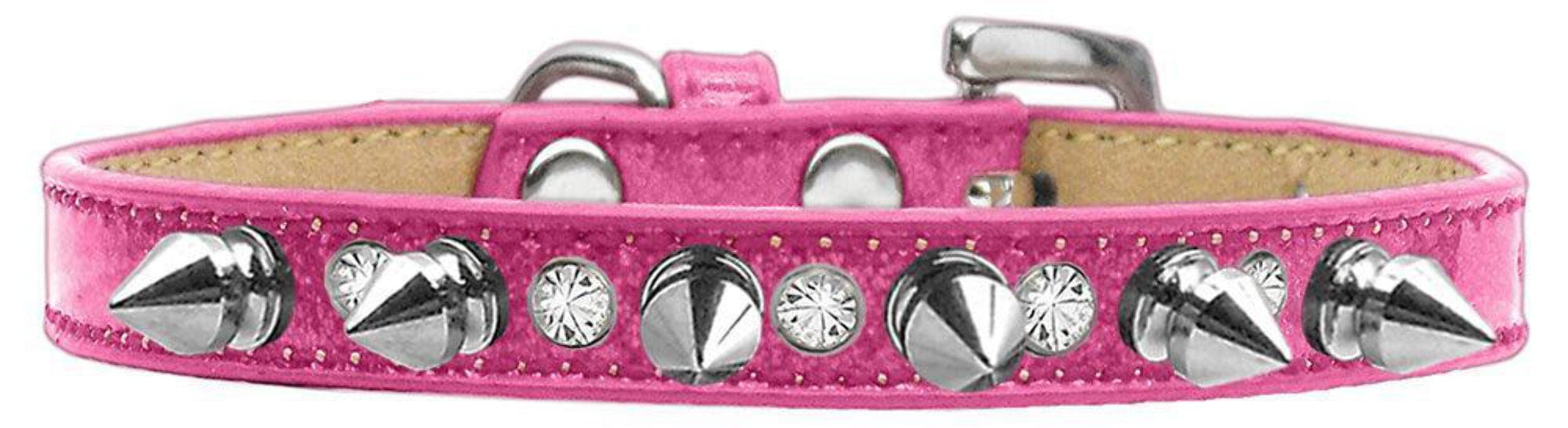 Dog, Puppy and Pet Ice Cream Collar, Crystal & Silver Spikes Pink 14