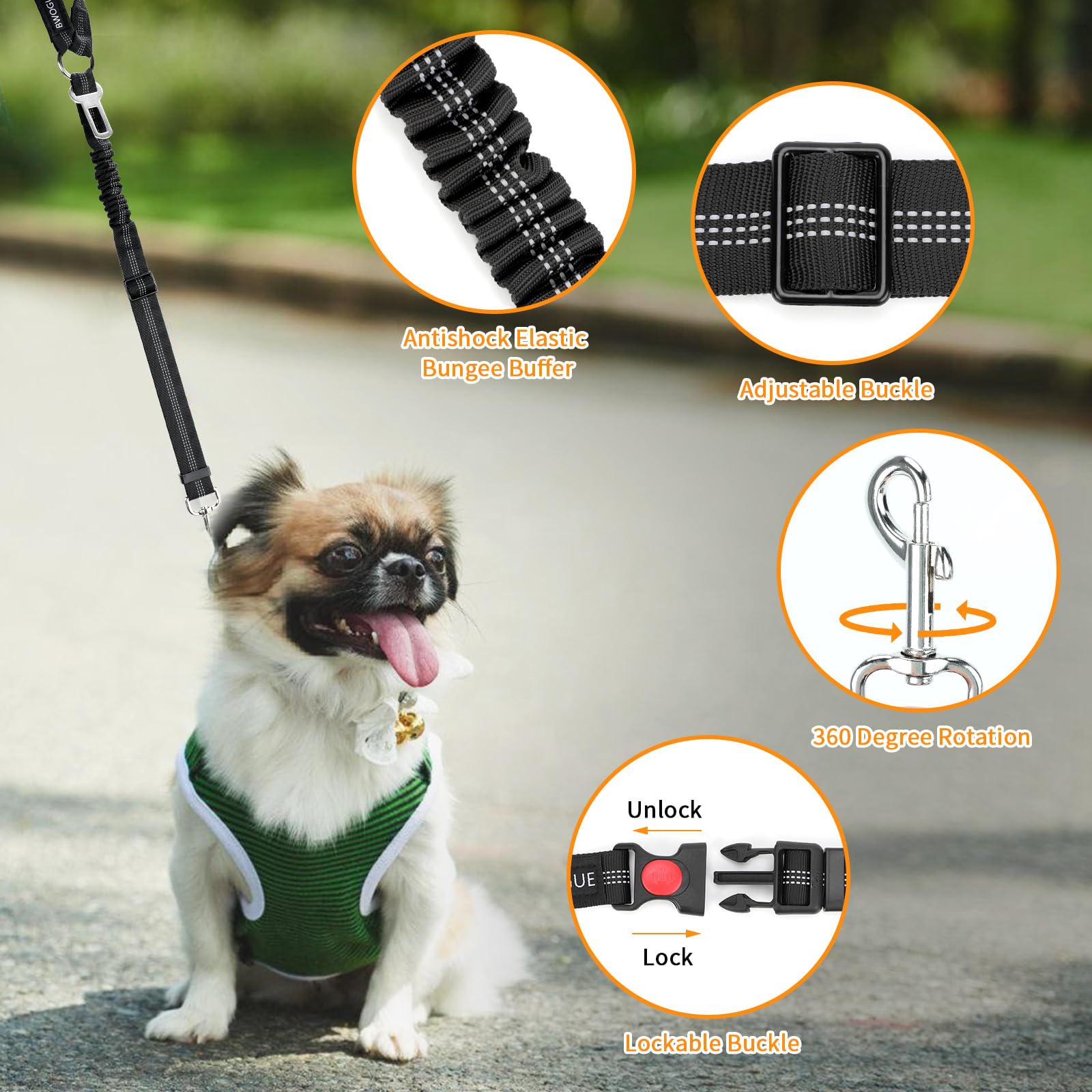 Bwogue 2 Piece Dog Seat Belt For Car With Elastic Bungee Buffer Safety Seatbelt Car Headrest Restraint Wear Adjustable Metal Buc