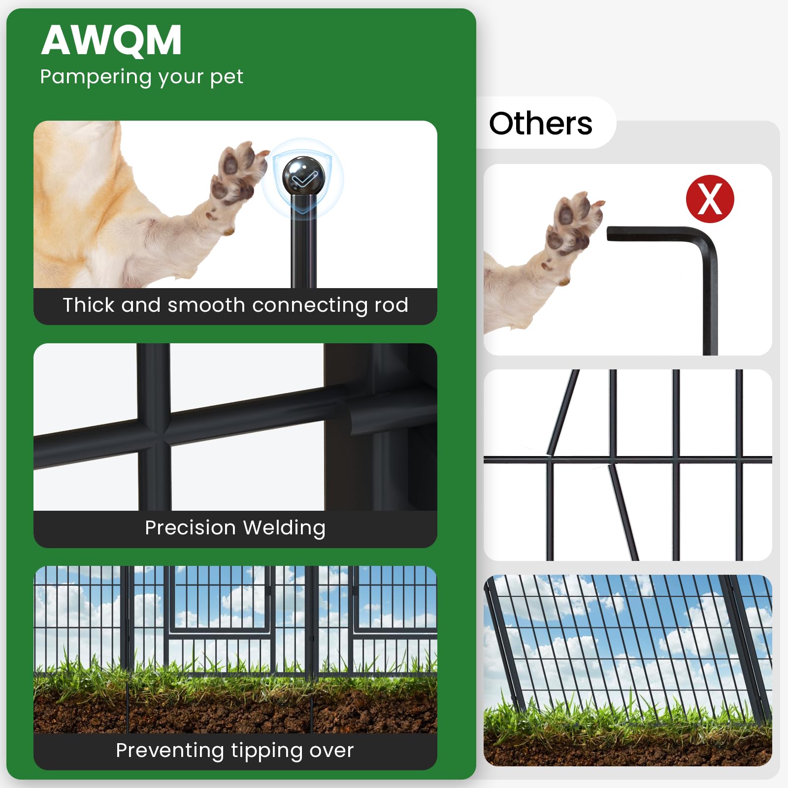 Awqm 32'' Dog Playpen Indoor/Outdoor, 8 Panels Metal Dog Fence With Doors, Portable Pet Dog Cage Outdoor Exercise Pen, Foldable