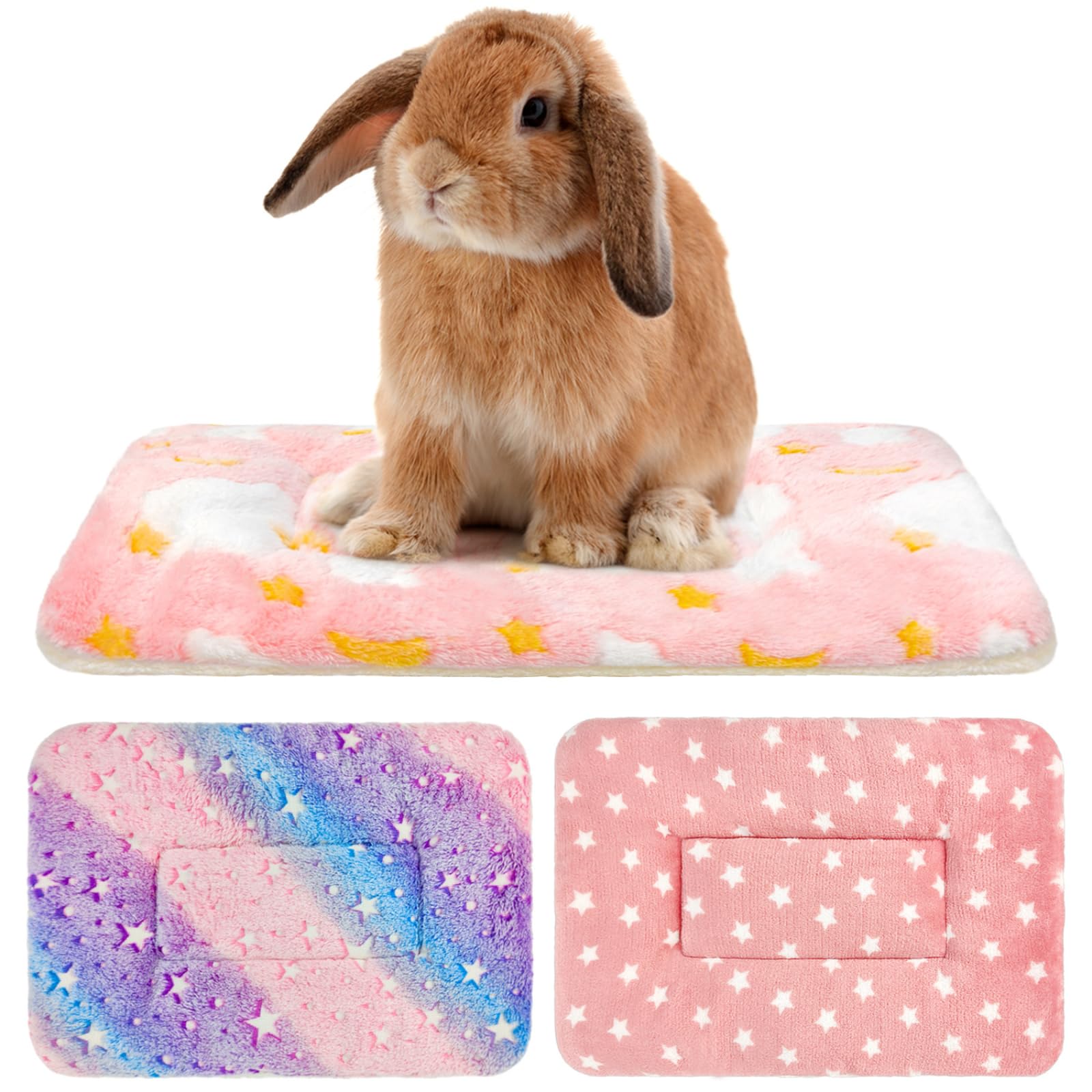 Tierecare 3Pcs Guinea Pig Bed Soft Rabbit Bedding Cage Liner Warm Bunny Mats Pee Pads Fleece Blanket Plush Hamster Sleep Beds Fe