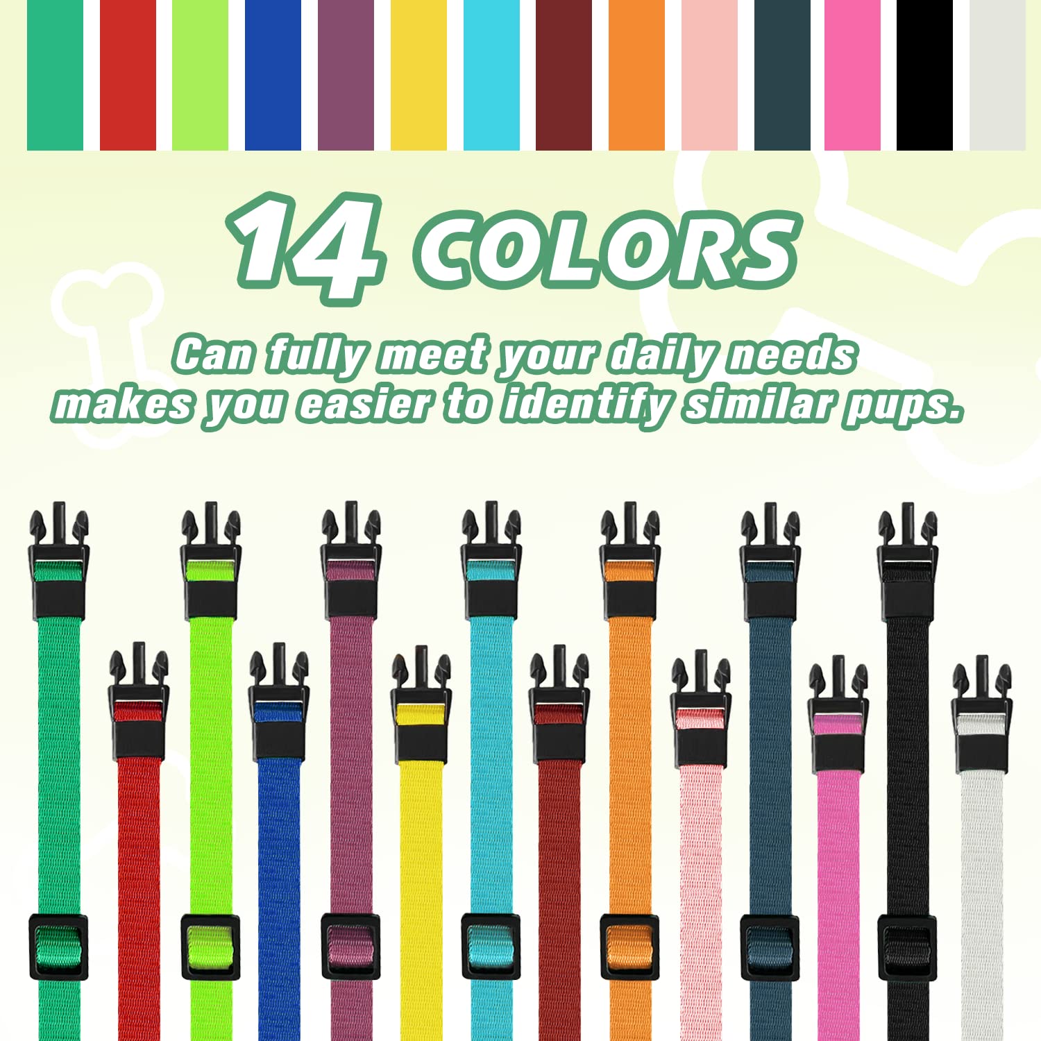 14 Pack Puppy Collars For Litter,Adjustable Puppy Id Collars Breakaway Safety Whelping Collars For Small Puppies,Soft Nylon Iden