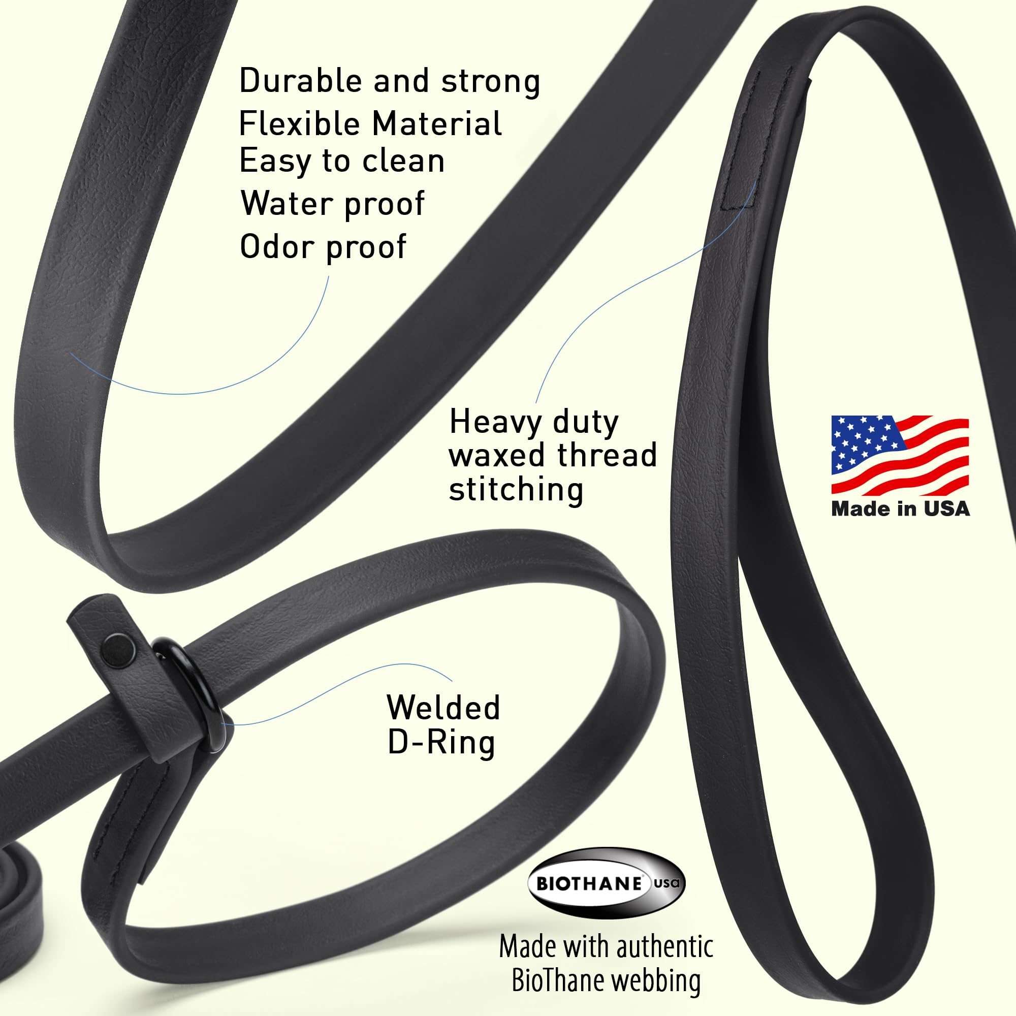 Dogline Biothane Slip Dog Leash - For Small, Medium And Large Dogs - Odor Free Slip Lead, Heavy Duty And Durable Material Kennel Lead - Black - 5Ft L X 3/8In W
