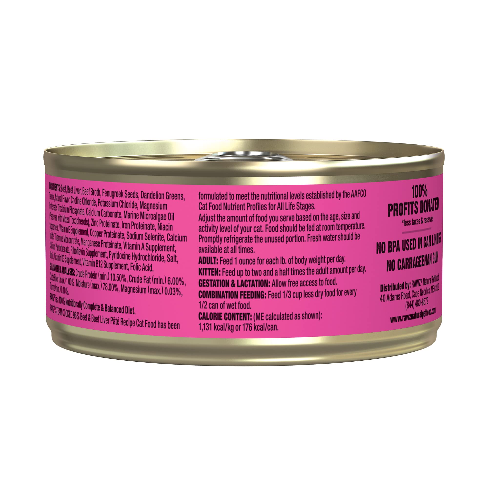 Rawz Natural Premium Pate Canned Cat Wet Food - Made with Real Meat Ingredients No BPA or Gums - 5.5oz Cans 24 Count (Beef & Bee