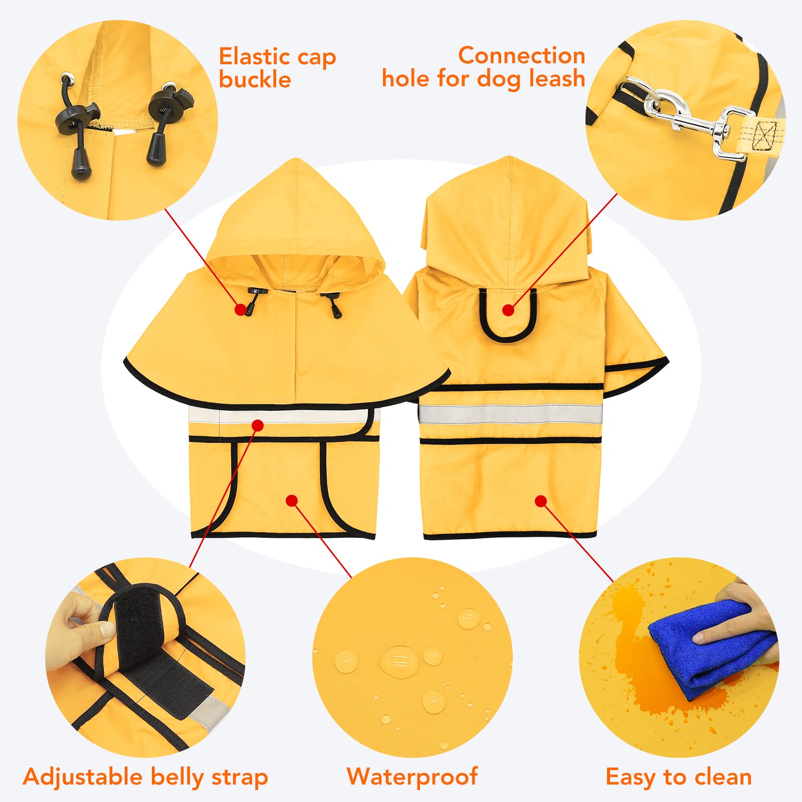 Domagiker Reflective Waterproof Dog Raincoat - Lightweight Dog Rain Jacket With Hooded, Adjustable Pet Rain Coat Poncho Slicker