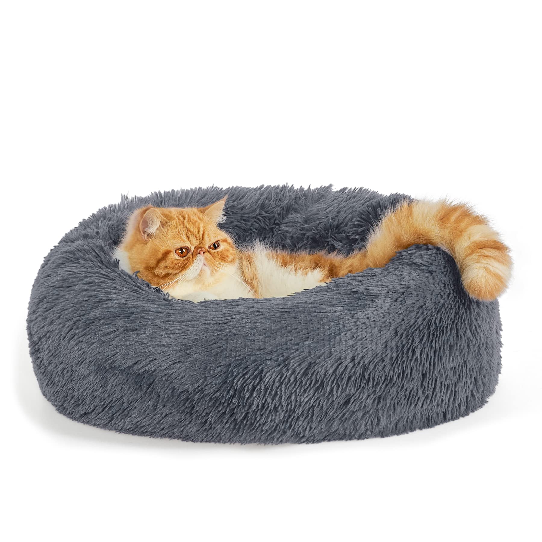 Bedsure Calming Cat Beds for Indoor Cats - Small Cat Bed Washable 20 inches, Anti-Slip Round Fluffy Plush Faux Fur Pet Bed, Fits