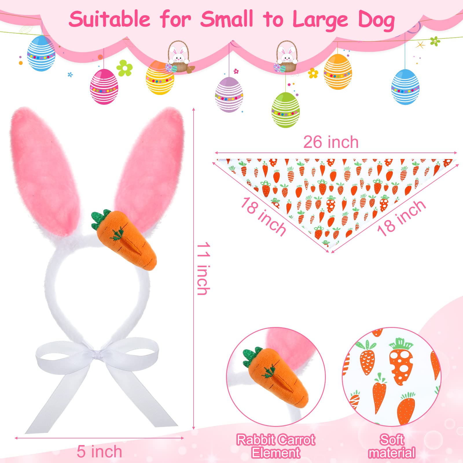 7 Pieces Easter Dog Bunny Costume Set, Pet Bunny Ears Headband, Pink Tutu Skirt, Triangle Bibs Pet Scarf With Tail, Bow Tie Coll