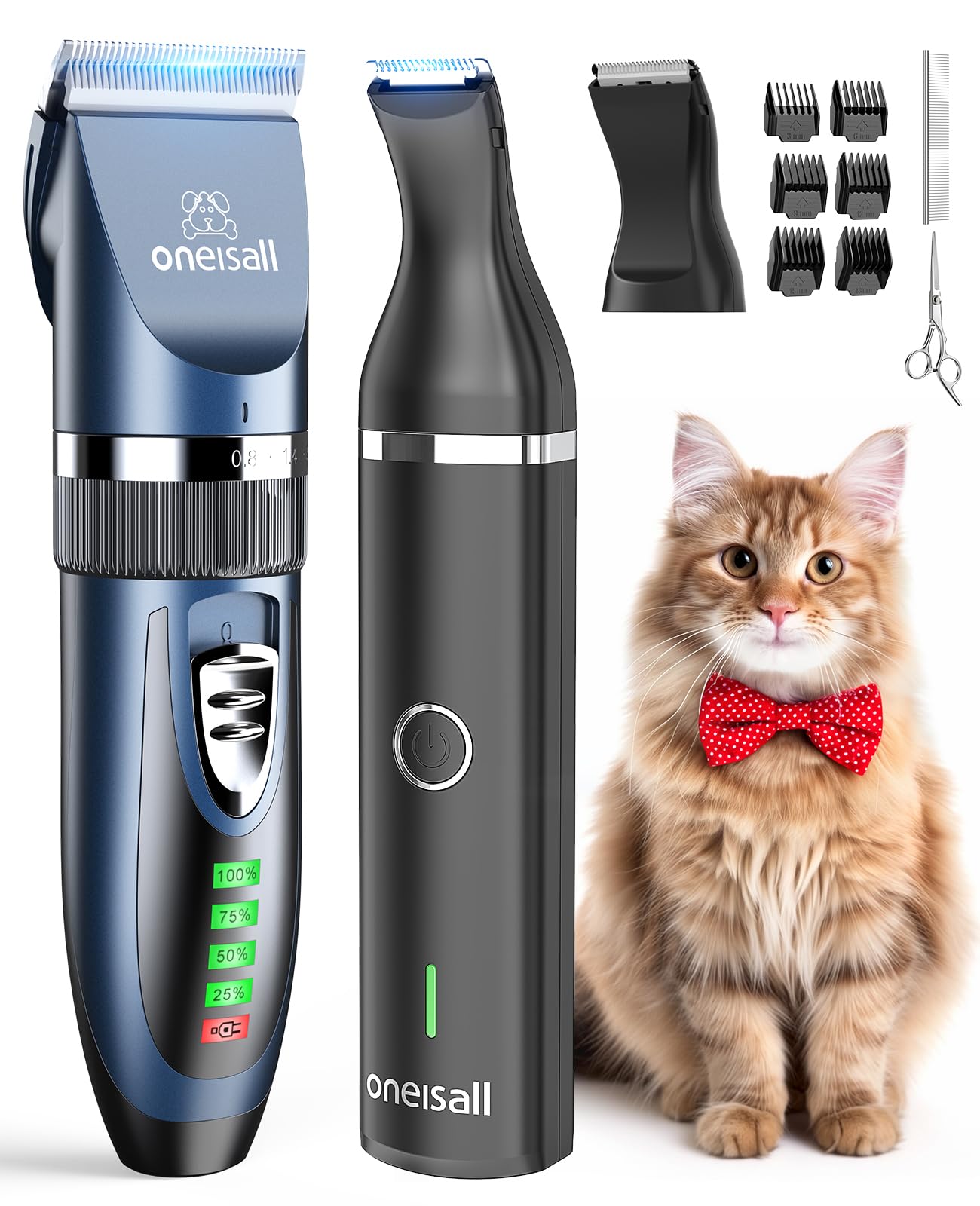 oneisall Cat Clippers and Paw Trimmer 3 in 1,Cat Grooming Kit,Cat Clippers for Matted Hair,Cordless Cat Shaver for Matted Long H