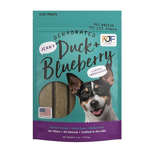 Pet Jerky Factory Premium Duck and Blueberry 5 oz. Dog Jerky Treats | 100% Human Grade | USA Made | High Protein | Grain Free |