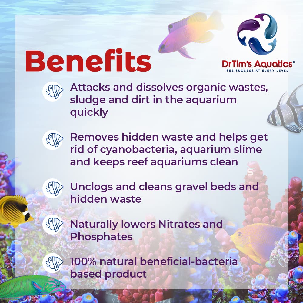 DrTim's Aquatics Saltwater Waste-Away - Natural Fish Tank & Aquarium Waste Management Solution for Dissolving Cleaning Organic S