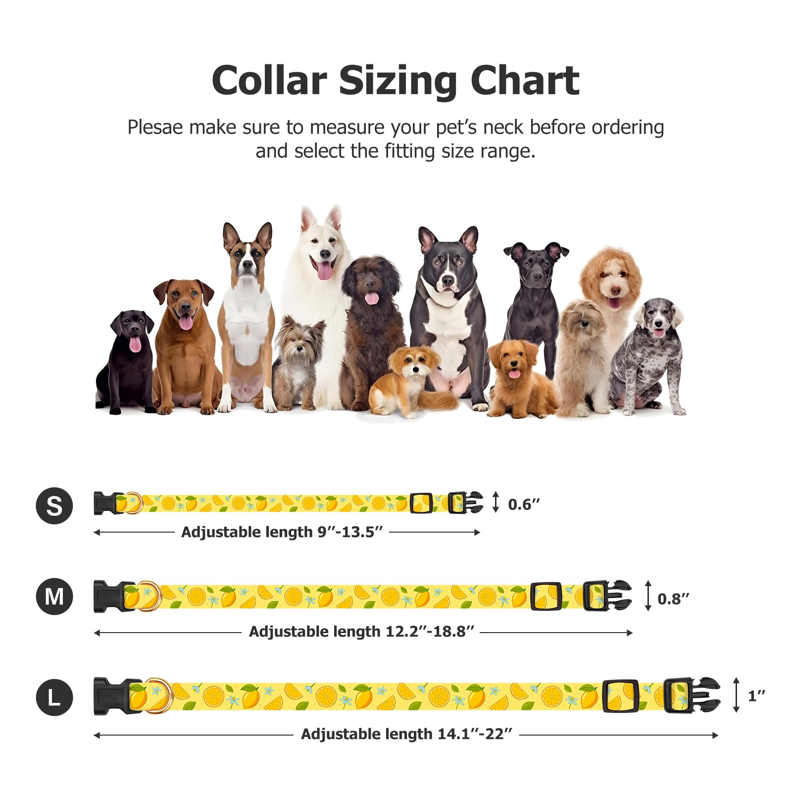 Handmade Dog Collar for Small Medium Large Dogs,Yellow Lemon with Pendant Fall and Winter Fashions Dog Collar,Ideal for Girl Dog