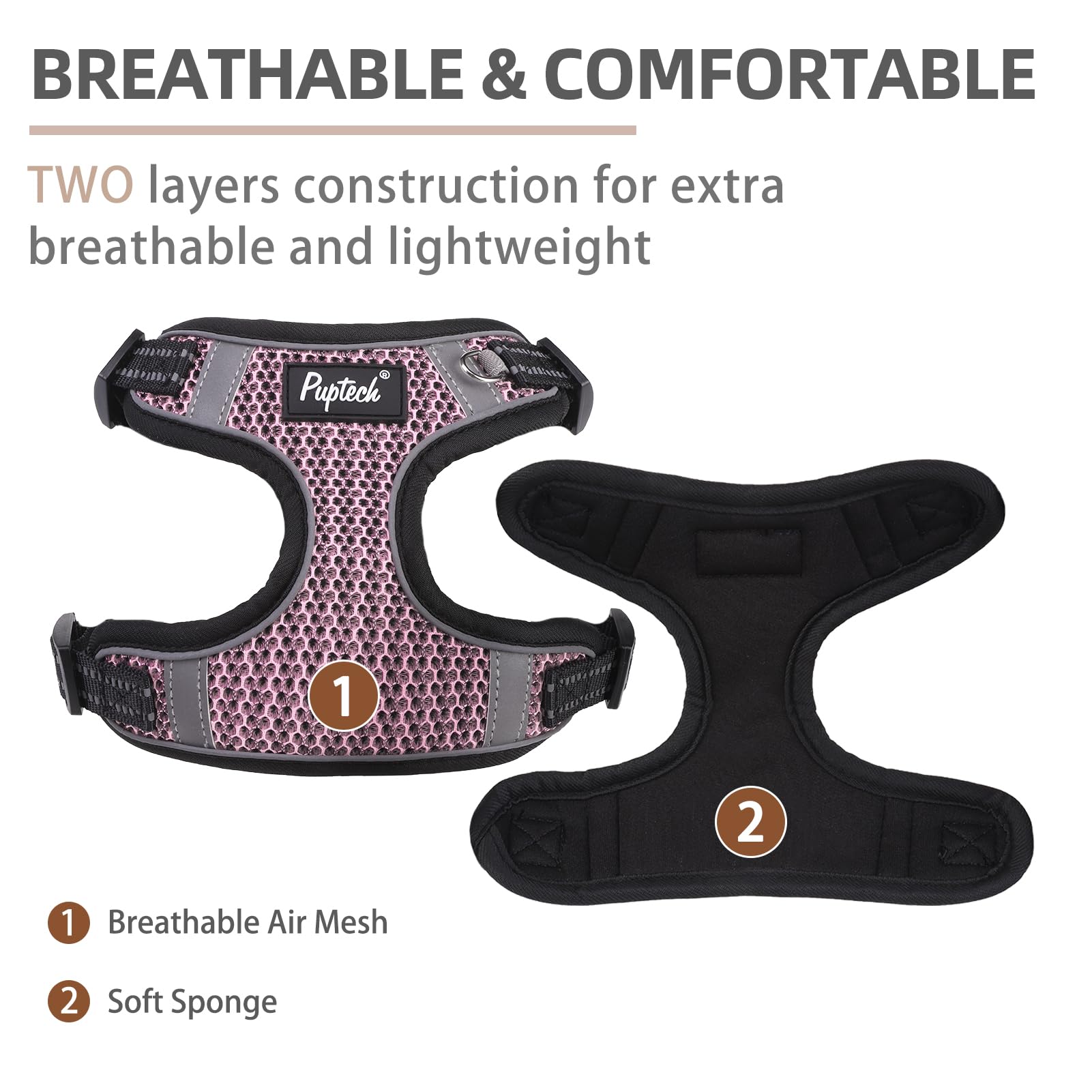 PUPTECK No Pull Dog Harness and Leash Set Reflective No Choke Step in Puppy Halter for XS Small and Medium Sized Dogs, LightPink